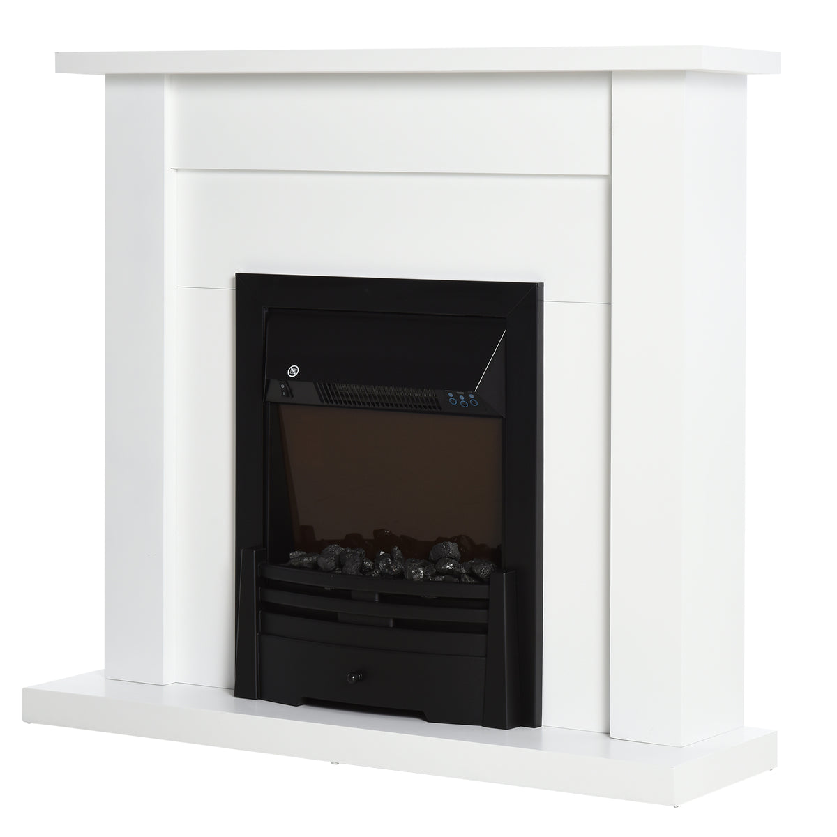 HOMCOM 40" Electric Firplace Suites & Mantelpiece w/LED Flames Remote Marble Stone Modern Curved Surround Intelligent Safe Adjustable Thermal 1000W/2000W