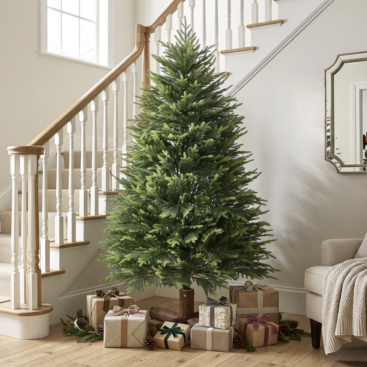 HOMCOM 5ft Artificial Christmas Tree, Hinged Xmas Tree with Realistic 513 PE & PVC Branch Tips, Fir Wood Base, Green