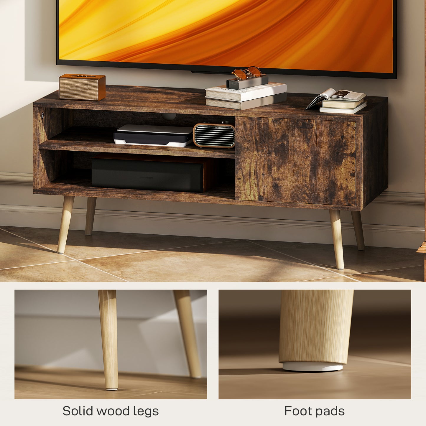 HOMCOM TV Stand up to 55 Inches, TV Unit with Open Shelves and Cable Holes - Brown