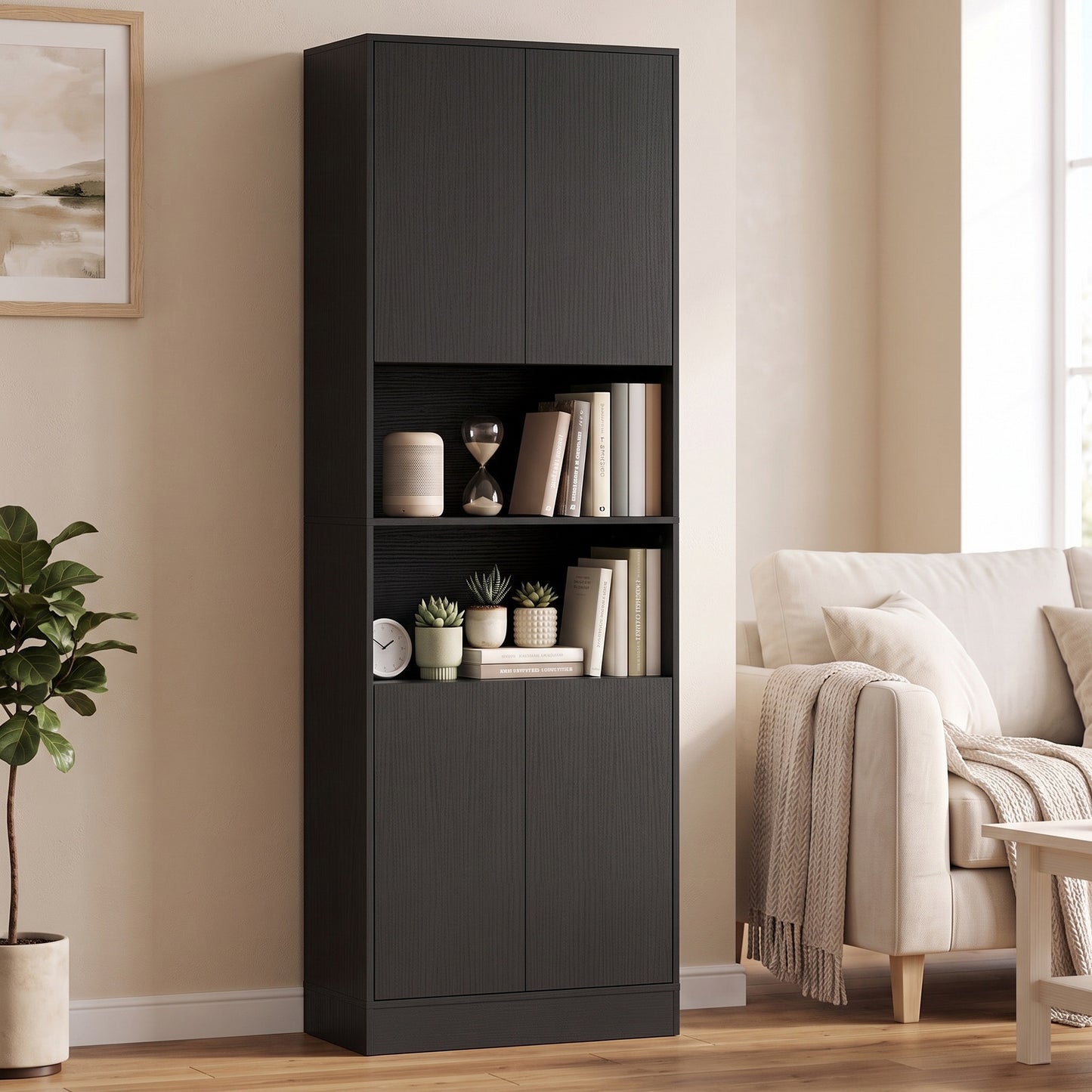 HOMCOM 170 cm Kitchen Pantry Cabinet, Freestanding Storage Cabinet with Soft-Close Hinges, Black Wood Effect