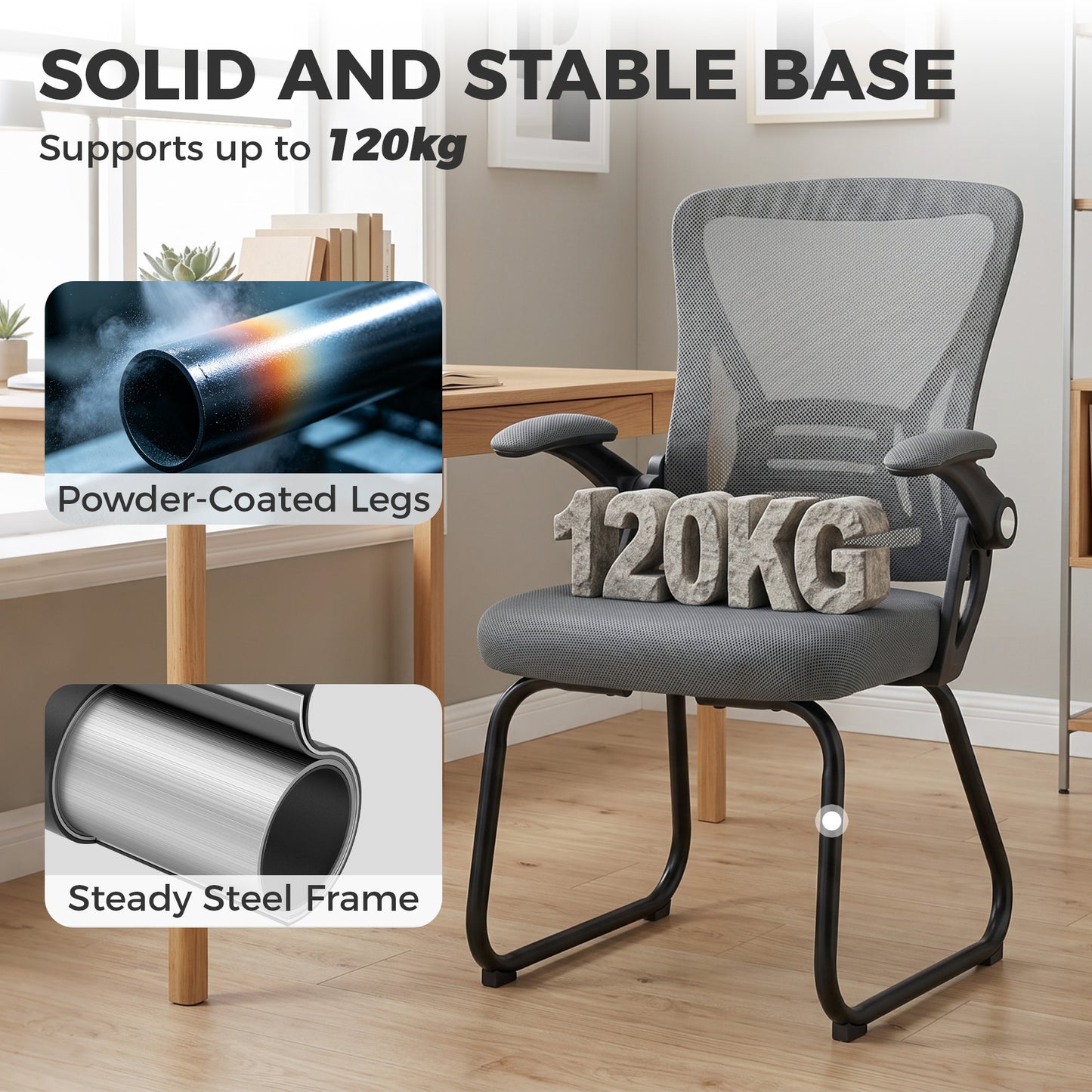 HOMCOM Office Chair, Ergonomic Desk Chair No Wheels with Mesh Backrest and Steel Legs for Home Conference Room, Dark Grey