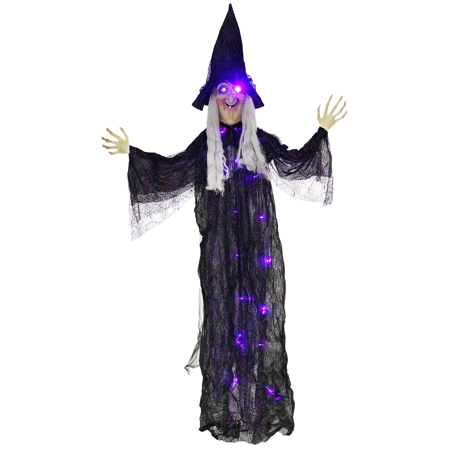 Outsunny 183 cm Life Size Halloween Animated Hanging Witch with Glowing LED Eyes & Body, Spooky Witch Scary Halloween Decorations, Battery Operated, Indoor Party Props Default Title