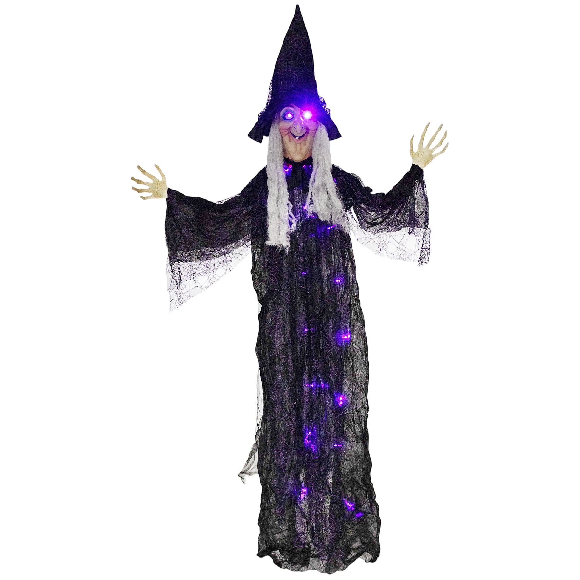Outsunny 183 cm Life Size Halloween Animated Hanging Witch with Glowing LED Eyes & Body, Spooky Witch Scary Halloween Decorations, Battery Operated, Indoor Party Props Default Title