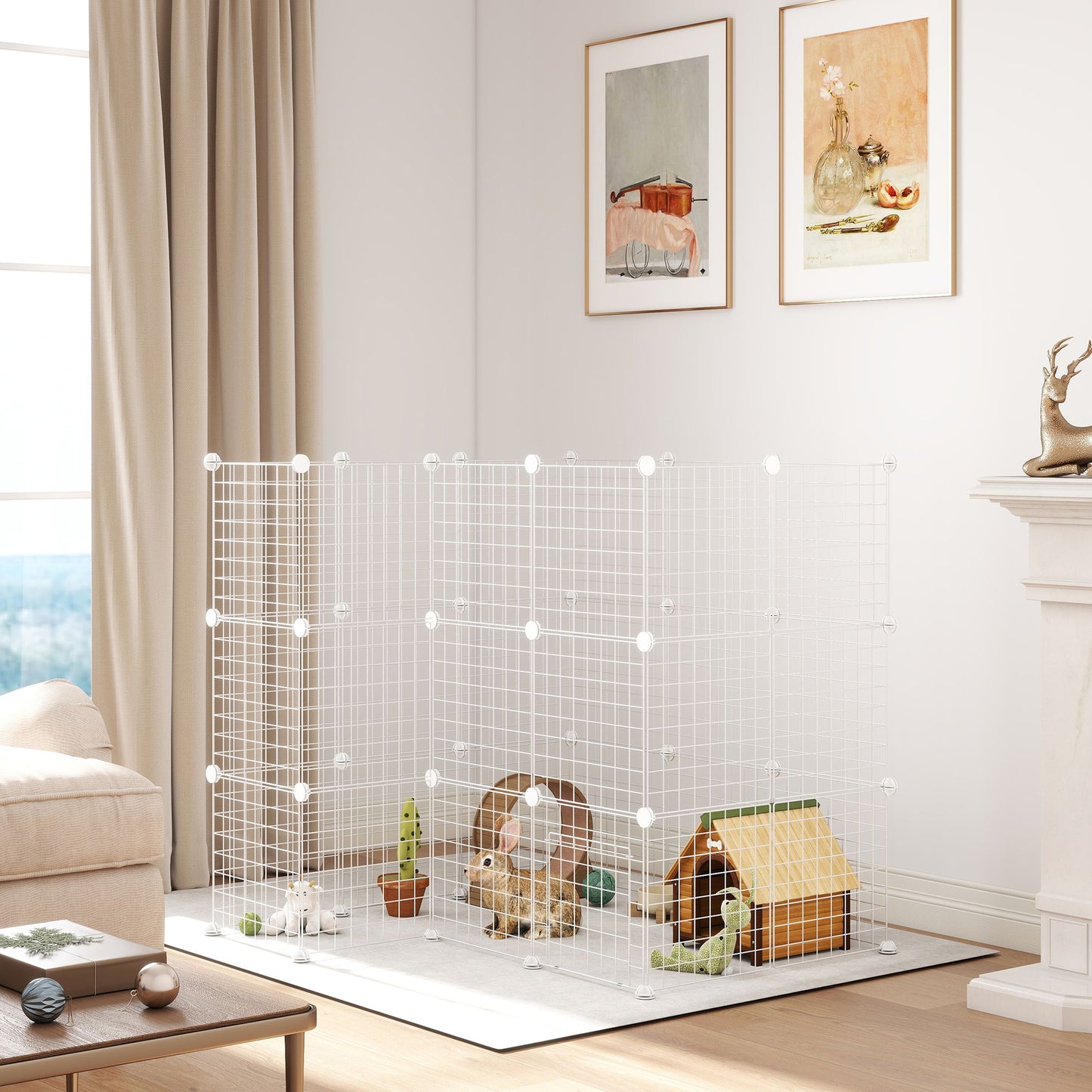 PawHut DIY 36 Panel Pet Playpen Metal Wire Fence for Chinchilla, Hedgehog, Bunny, Indoor, Outdoor Use, White