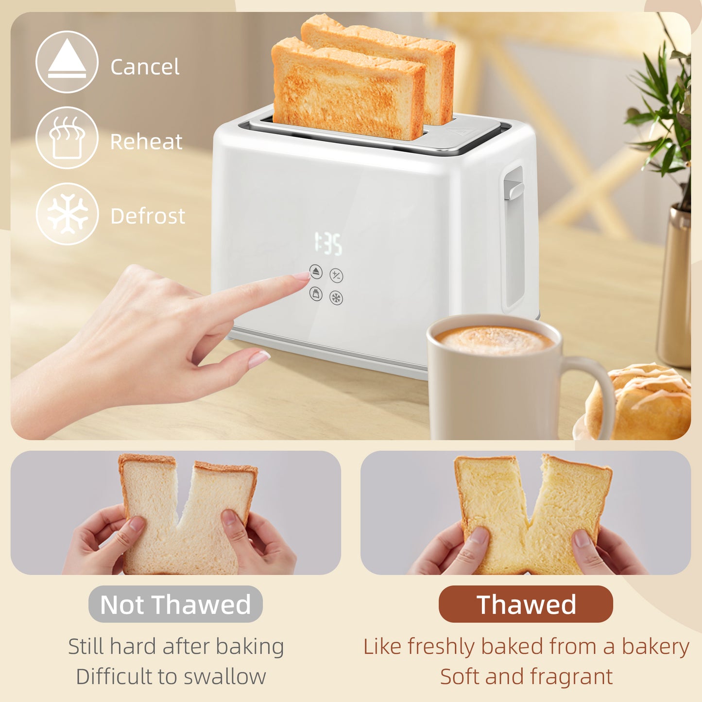 HOMCOM Polished Stainless Steel Kettle and Toaster Set - White