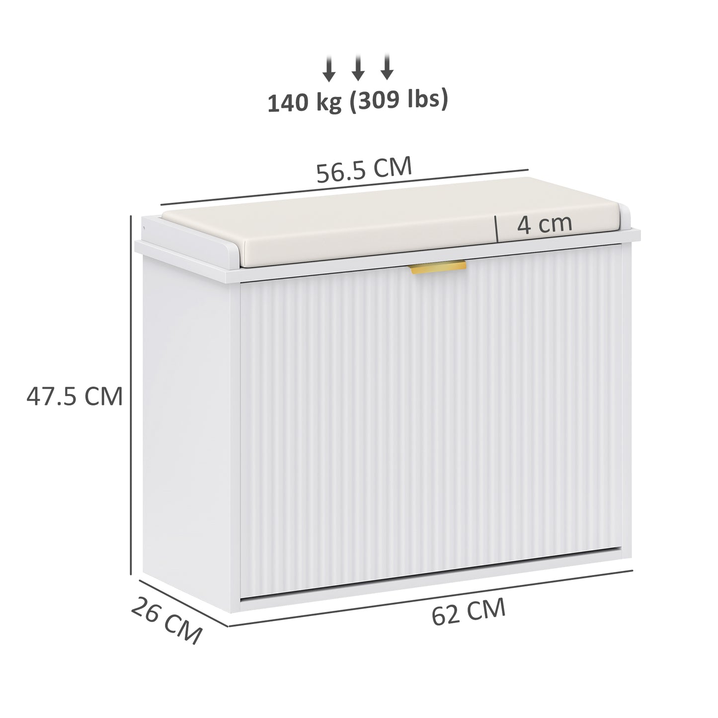 HOMCOM Elegant Six Shoe Bench, with Top Seat - White