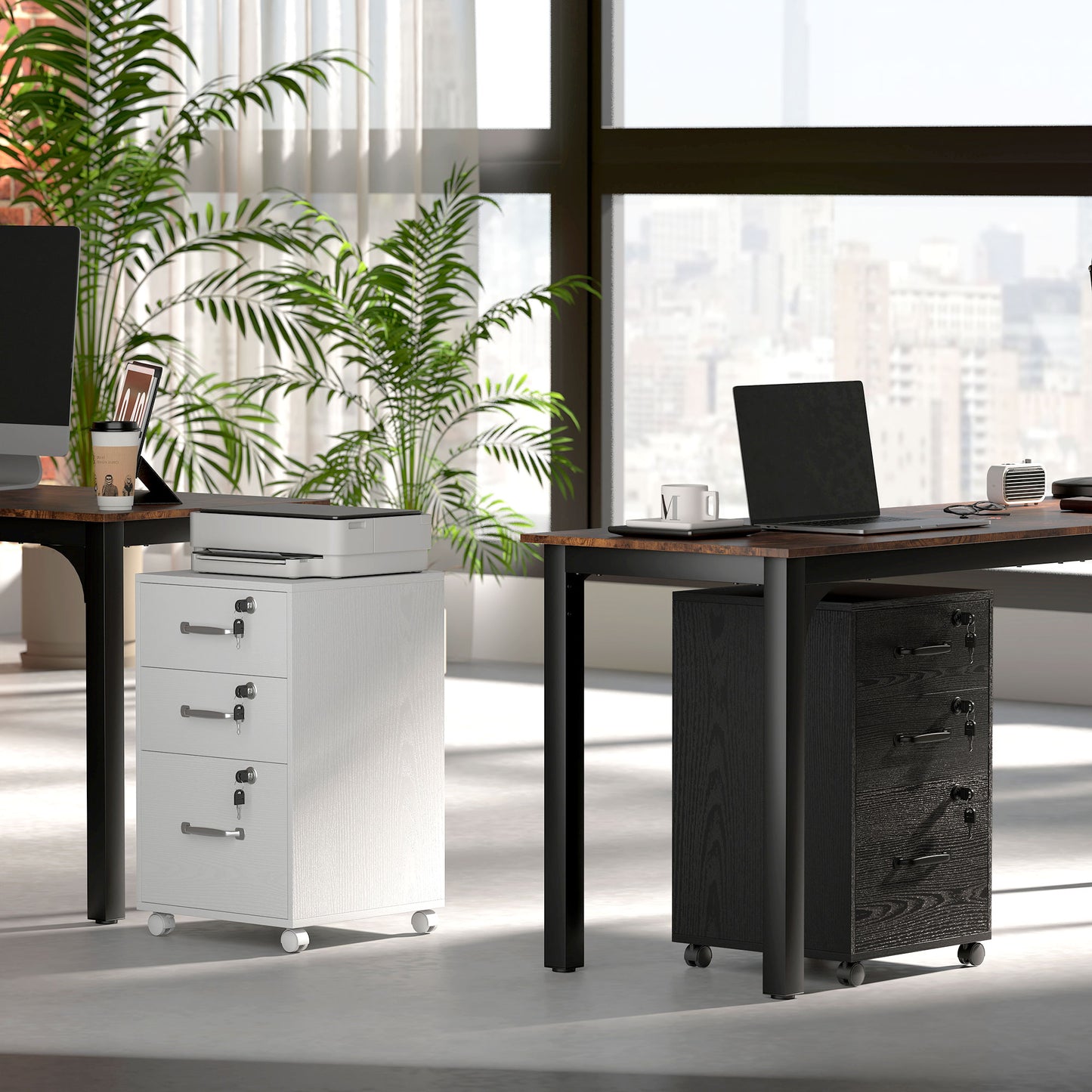 HOMCOM Three Drawer Wood-Effect Filing Cabinet - Black