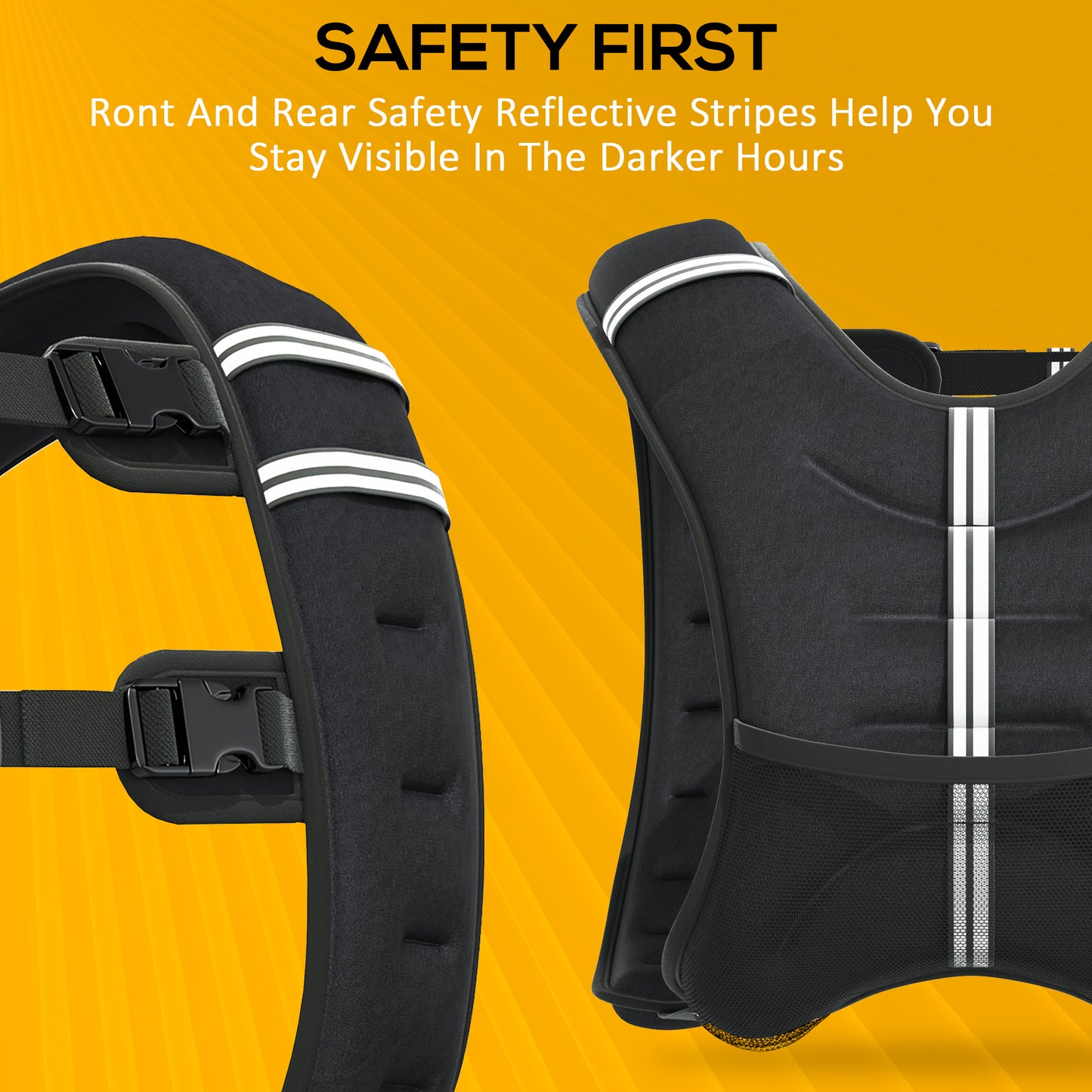 HOMCOM 10KG Weighted Vest, Running Weight Vest with Adjustable Strap, Convenient Pocket and Reflective Strips for Men and Women