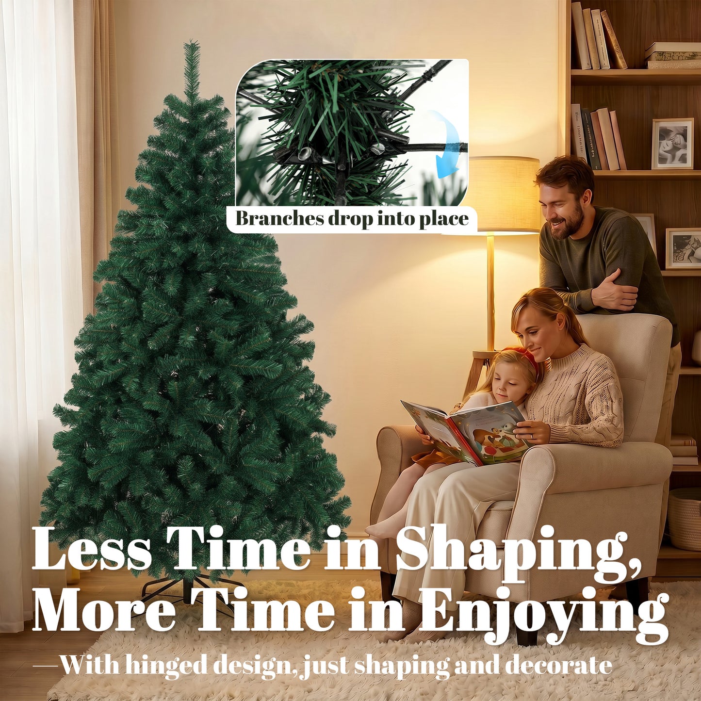 HOMCOM 6ft Artificial Christmas Tree, Fir Hinged Xmas Tree with 700 Branch Tips, Foldable Steel Stand, Green