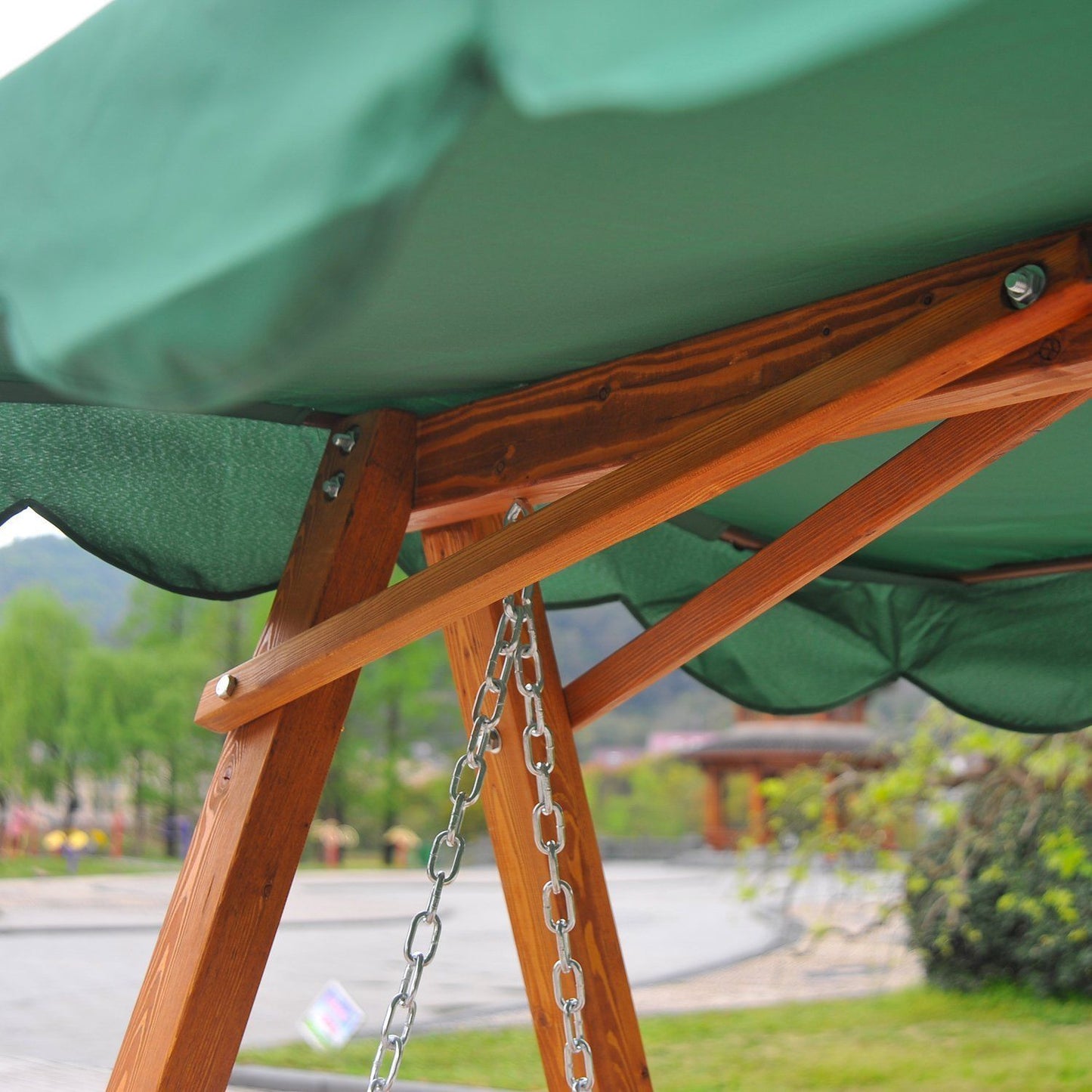 Outsunny 3-Seater Pinewood Swing Chair-Green