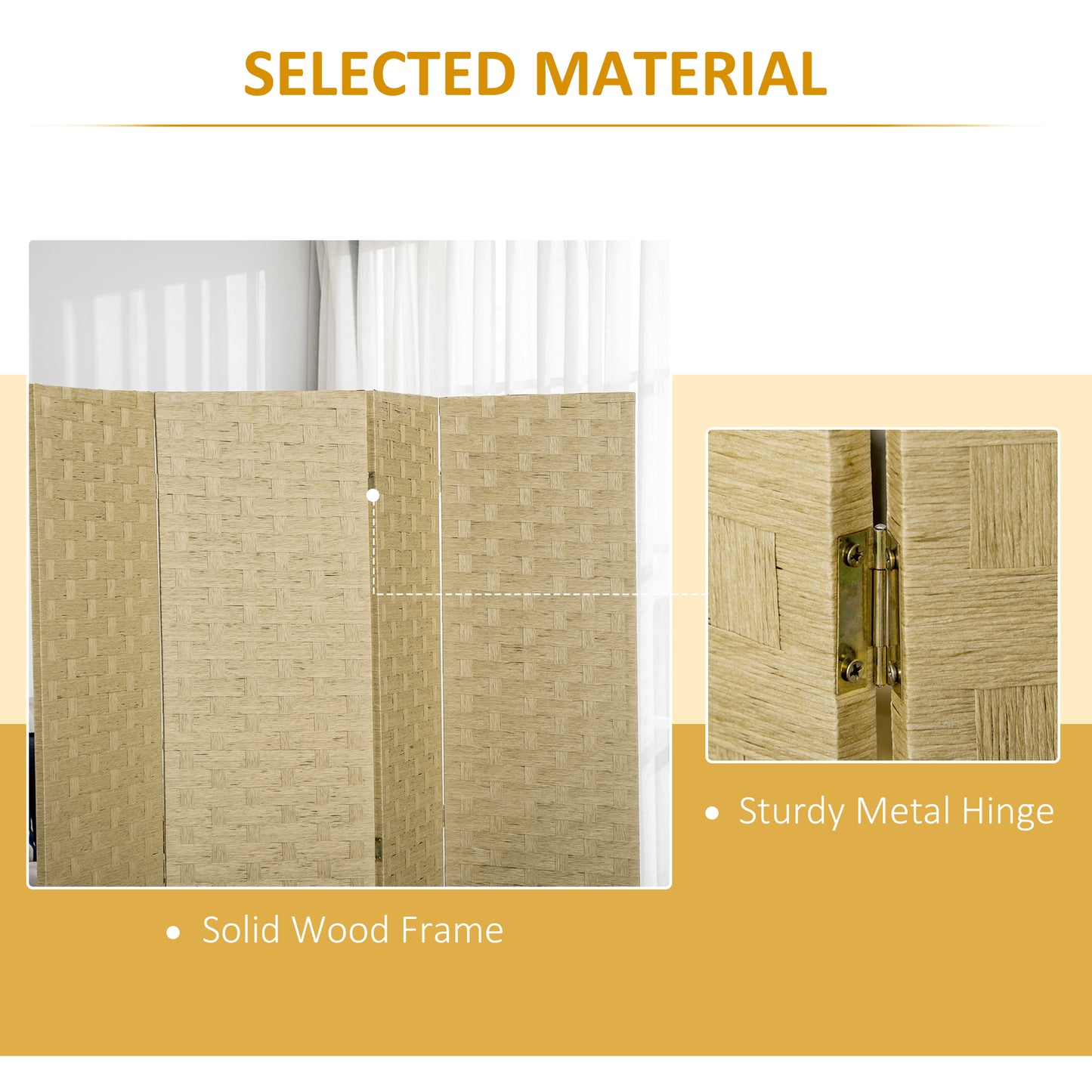 HOMCOM 4-Panel Room Dividers, Wave Fibre Freestanding Folding Privacy Screen Panels, Partition Wall Divider for Indoor Bedroom Office, 170Â cm, Brown