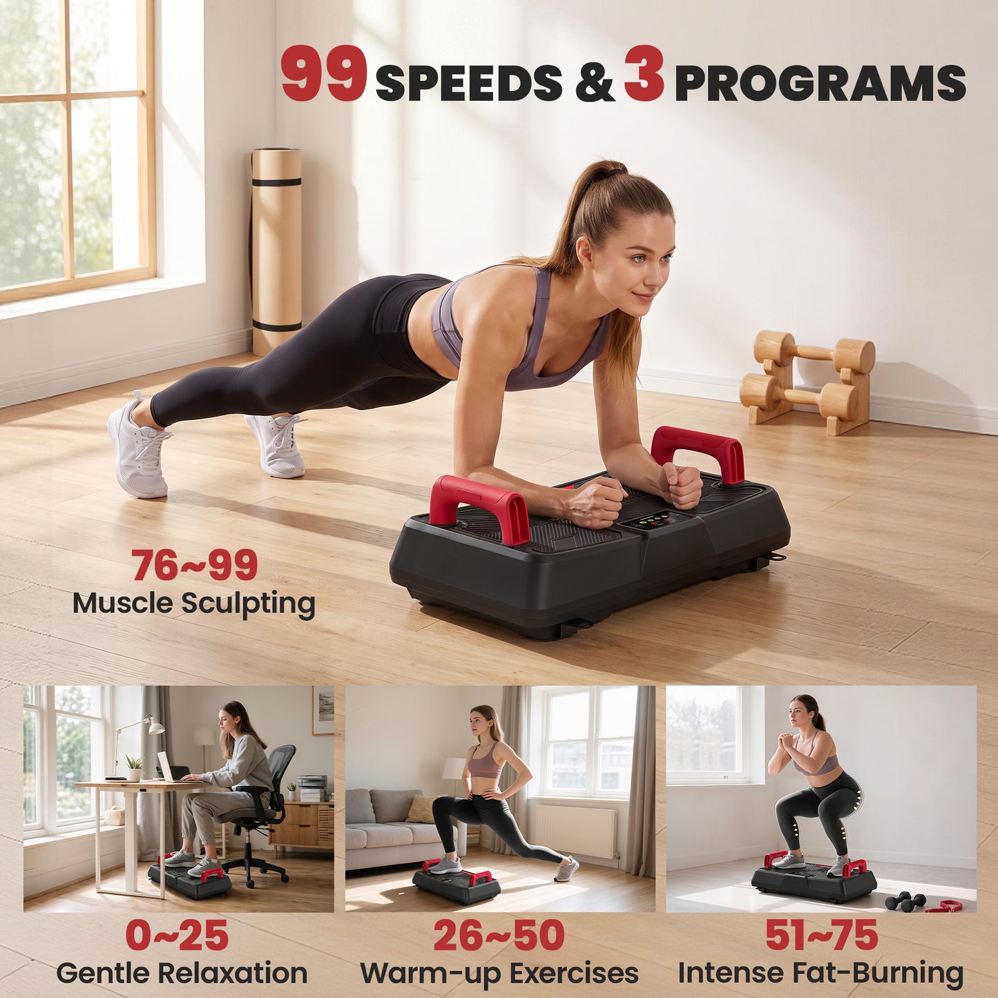SPORTNOW Vibration Plate Exercise Machine with 99 Speed Levels, 3 Programs, Quiet Vibrating Plate with Resistance Bands