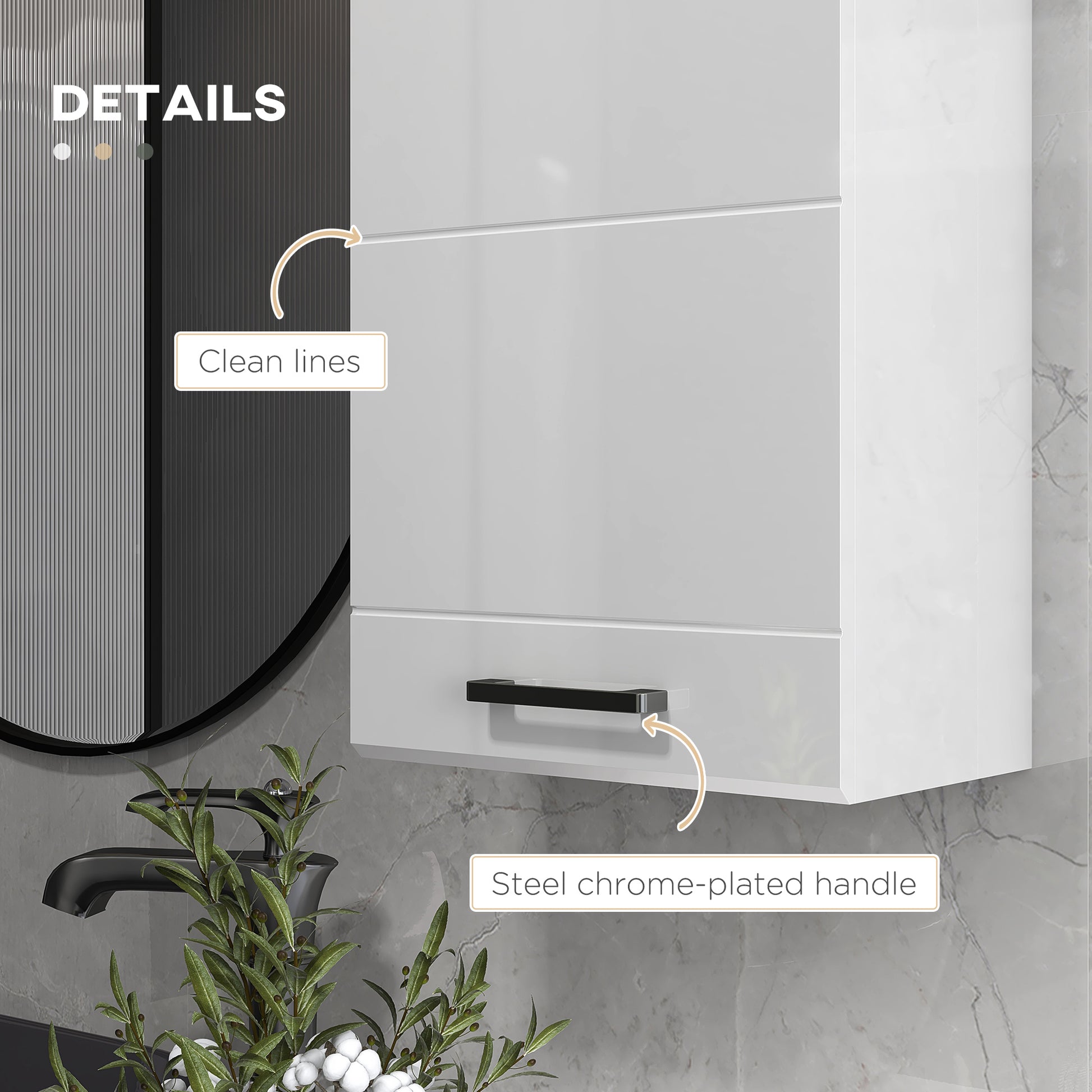 kleankin Bathroom Wall Cabinet, High Gloss Bathroom Storage Cabinet with Soft-Close Door, 3 Shelves, Adjustable Shelf, White