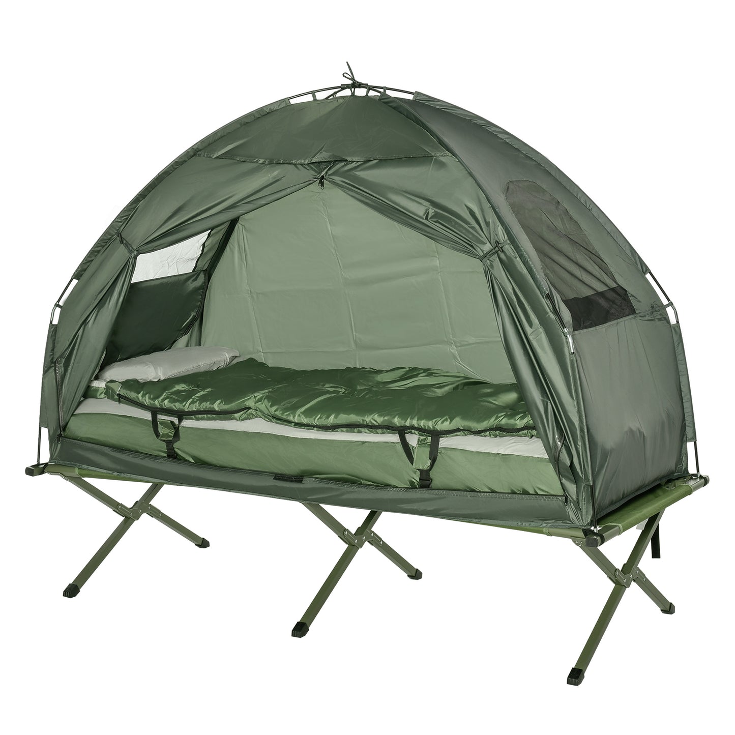 Outsunny Single Bed for Camping Foldable Camping Bed with Mattress for 1-Person Camping & Hiking, Green