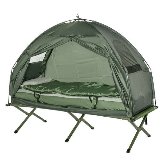 Outsunny Single Bed for Camping Foldable Camping Bed with Mattress for 1-Person Camping & Hiking, Green