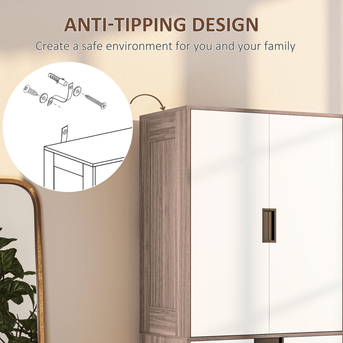 HOMCOM Two Door Wardrobe with drawers for Bedroom Use Family Use, White Brown