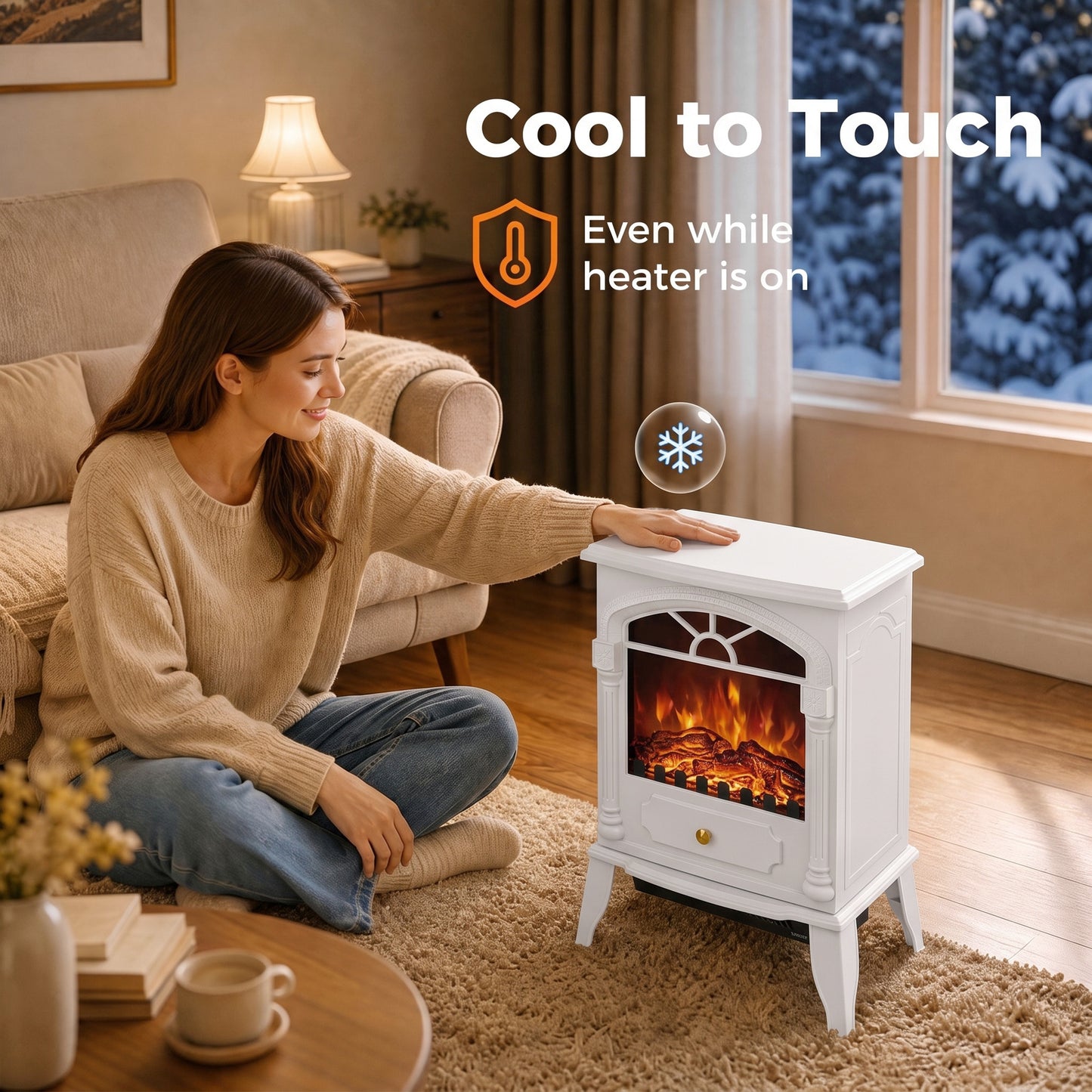 HOMCOM Freestanding Portable Fireplace, Electric Fireplace Stove Heater with 3D Flame Effect and Adjustable Thermostat, White