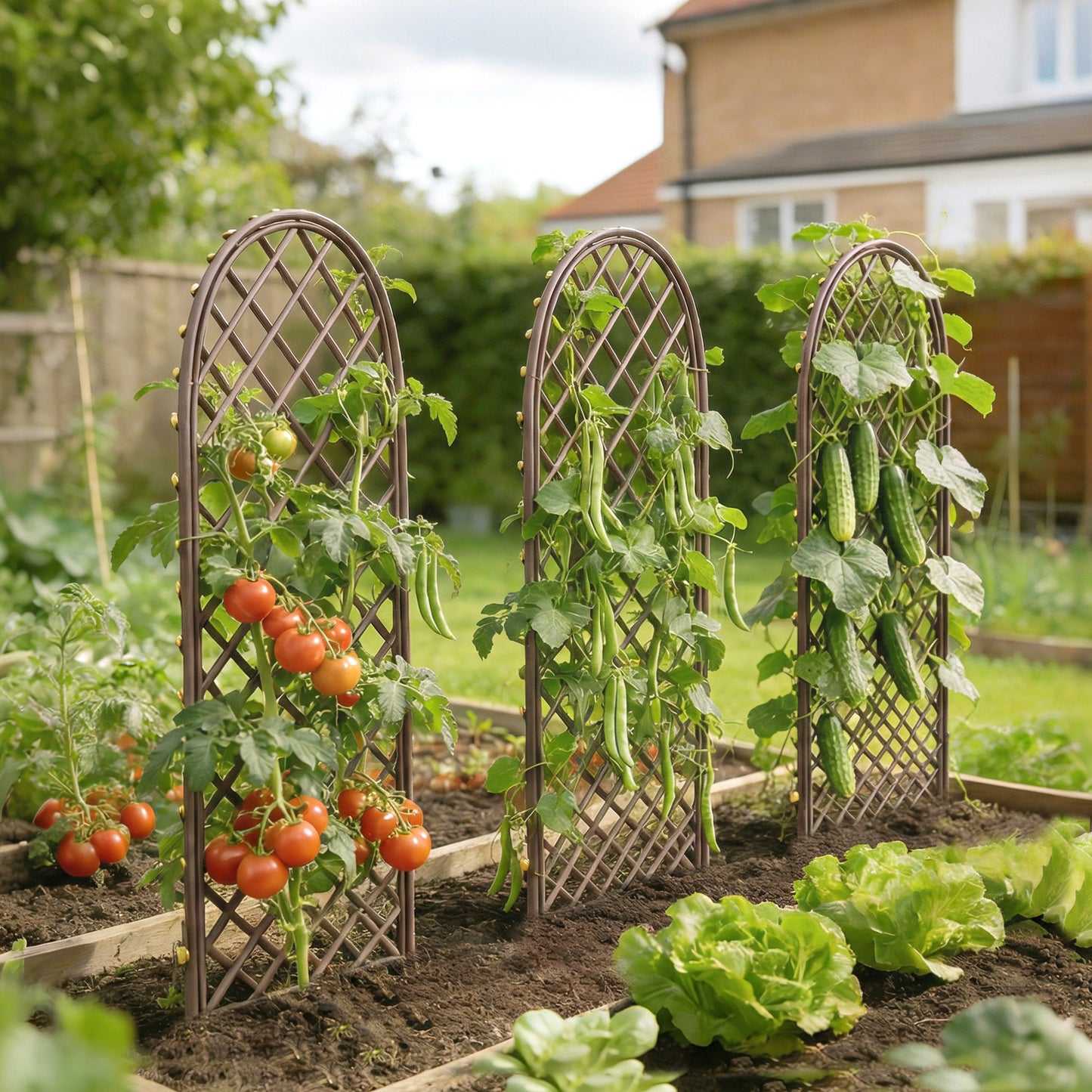 Outsunny Garden Trellis, Decorative Trellis Panels for Climbing Outdoor Plants, Vegetables, Vines, Flowers, Natural Wood Finish