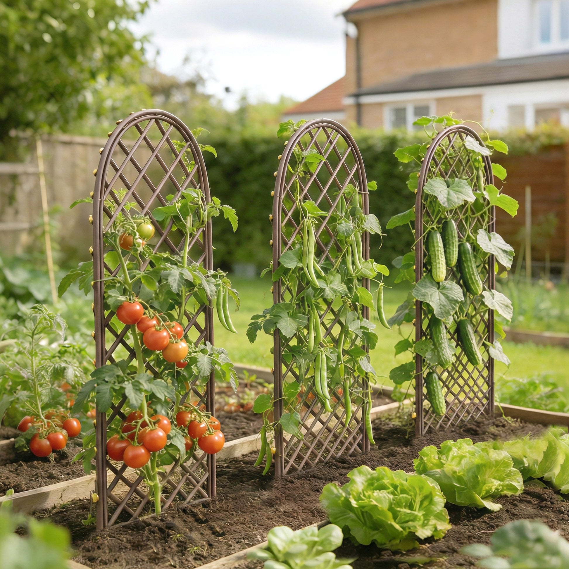 Outsunny Garden Trellis, Decorative Trellis Panels for Climbing Outdoor Plants, Vegetables, Vines, Flowers, Natural Wood Finish