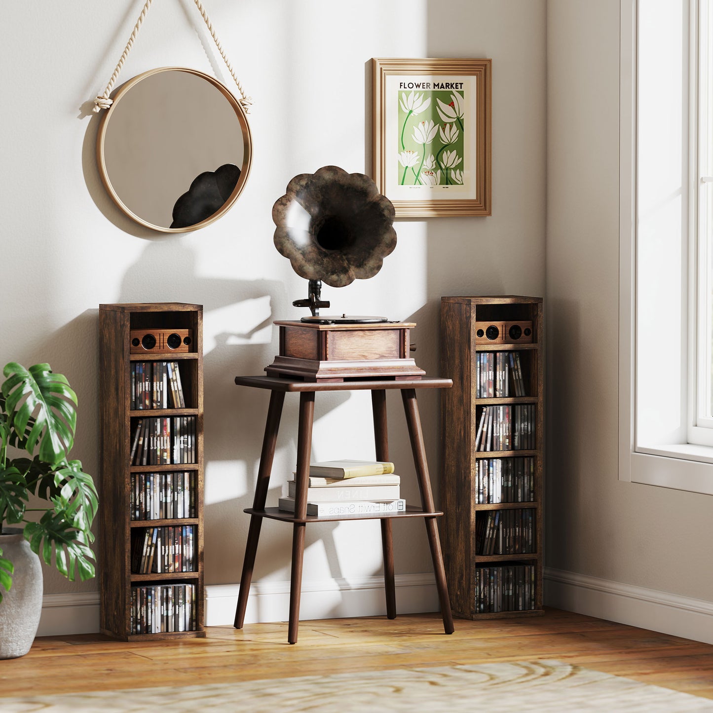 HOMCOM Set of Two 102 CD Storage Units - Mid Brown Wood-Effect