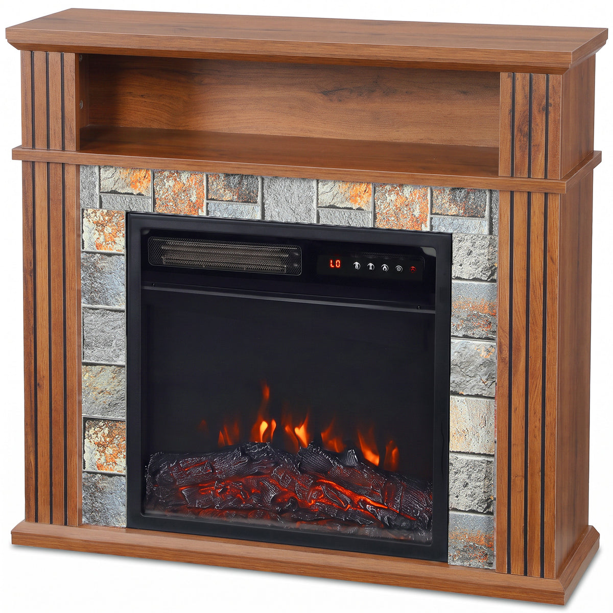 HOMCOM Freestanding Electric Fireplace Suite, 1800W, Open Shelf, Electric Fire and Surround with LED Flame, Remote, Grey Default Title
