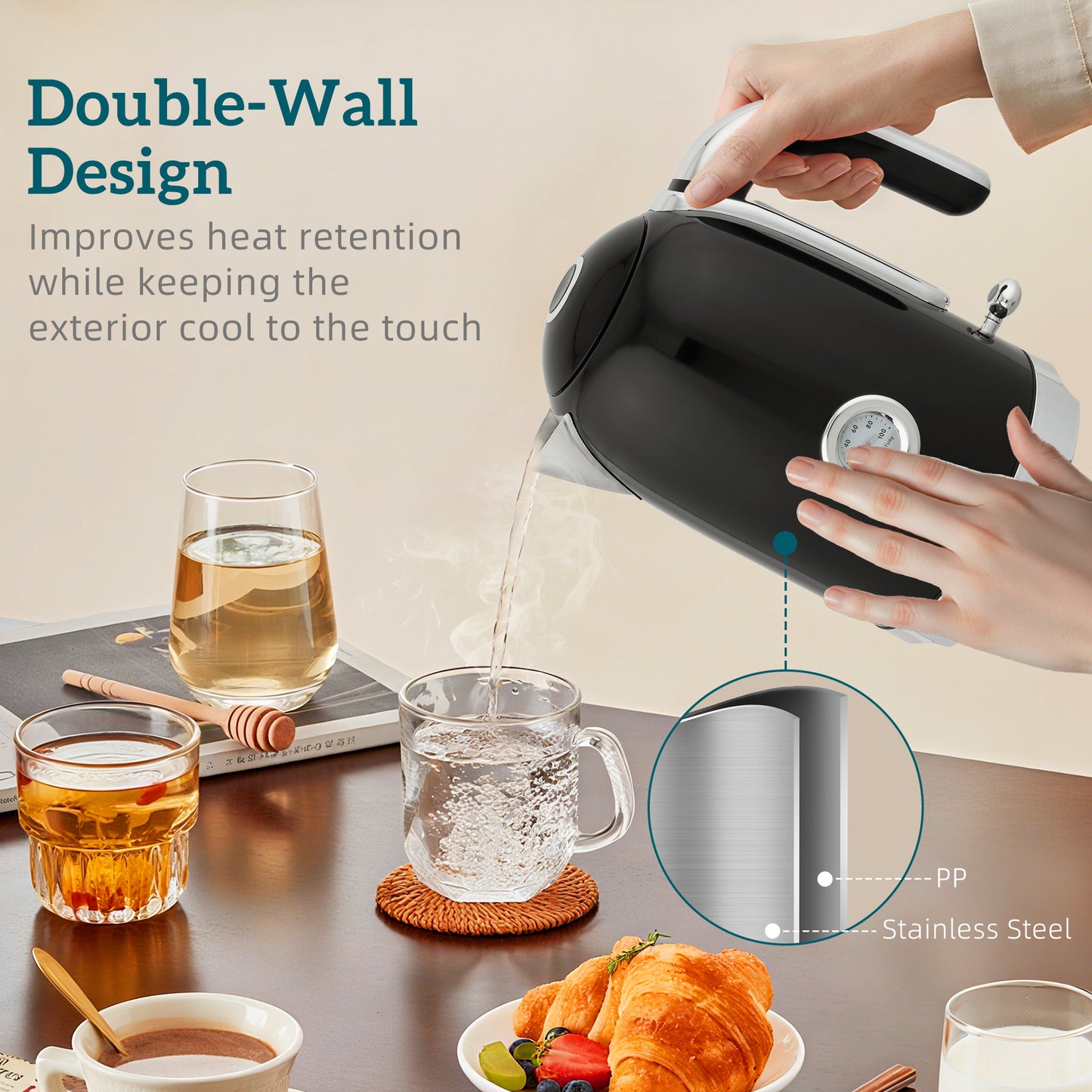 HOMCOM Retro Toaster and Kettle Set - Black