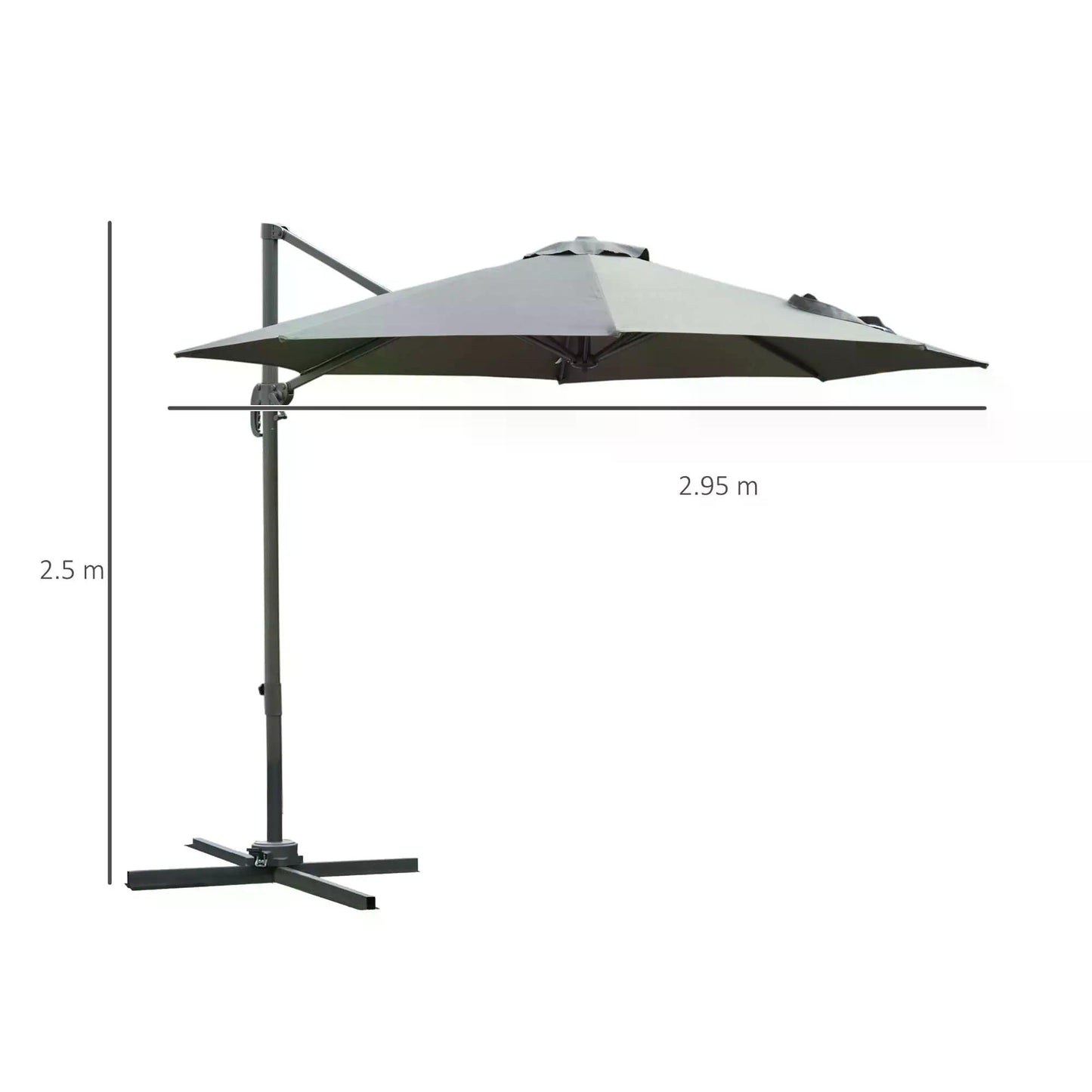 Outsunny 3(m) Offset Parasol Cantilever Hanging Umbrella 360Â° Rotation w/ Base Dark Grey
