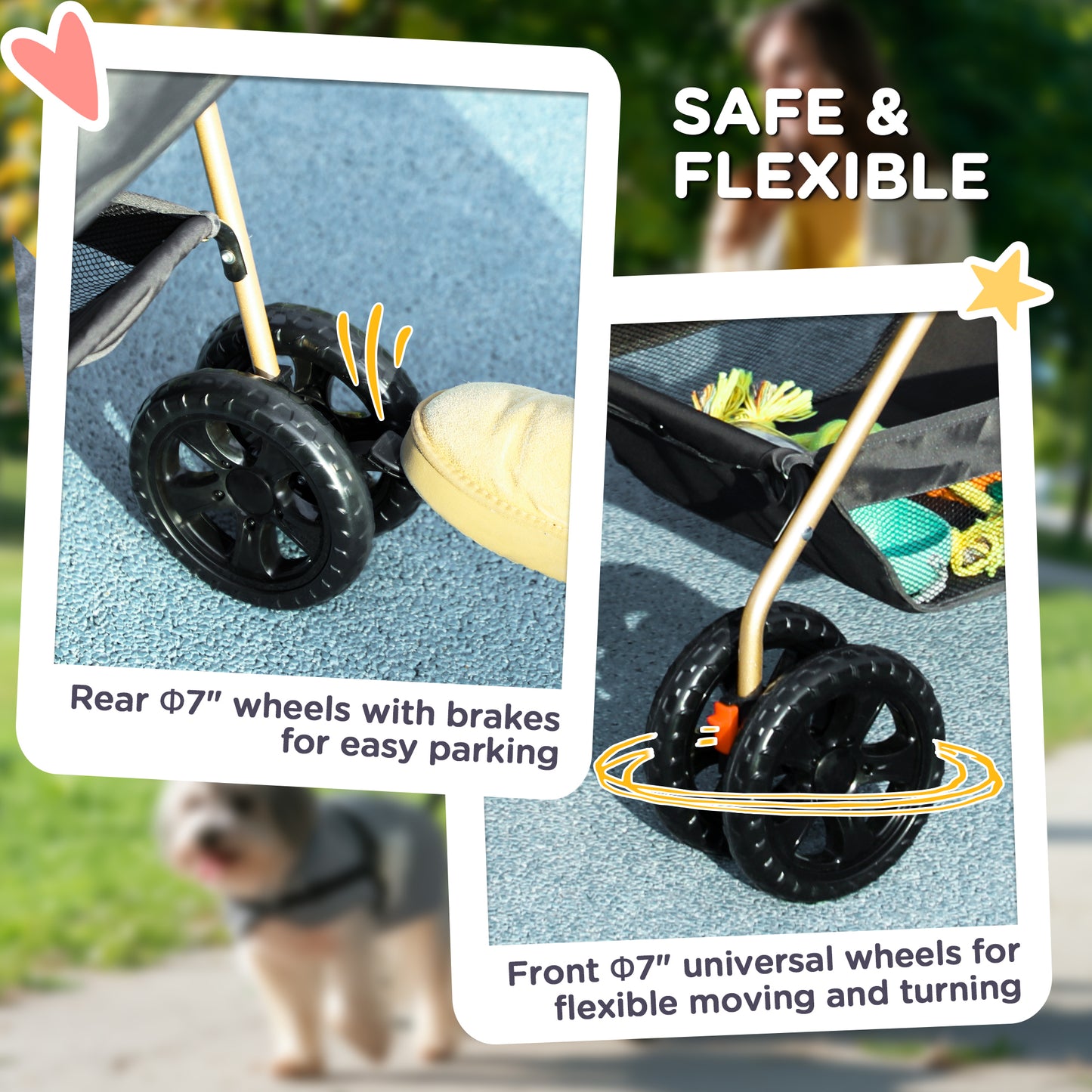 PawHut PawH 3-in-1 Pet Stroller, Folding Four-Wheel Dog Pram with Detachable Carrier for Mini Dogs, Cats, Grey