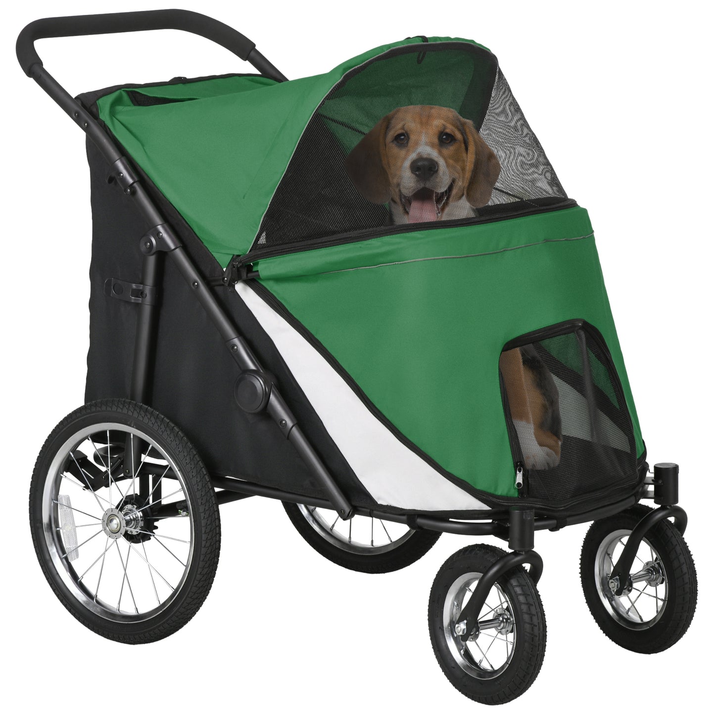 PawHut Foldable Pet Stroller, with Washable Cushion, Storage Bags, Safety Leash, for Medium, Large Dogs, Cats - Green Default Title