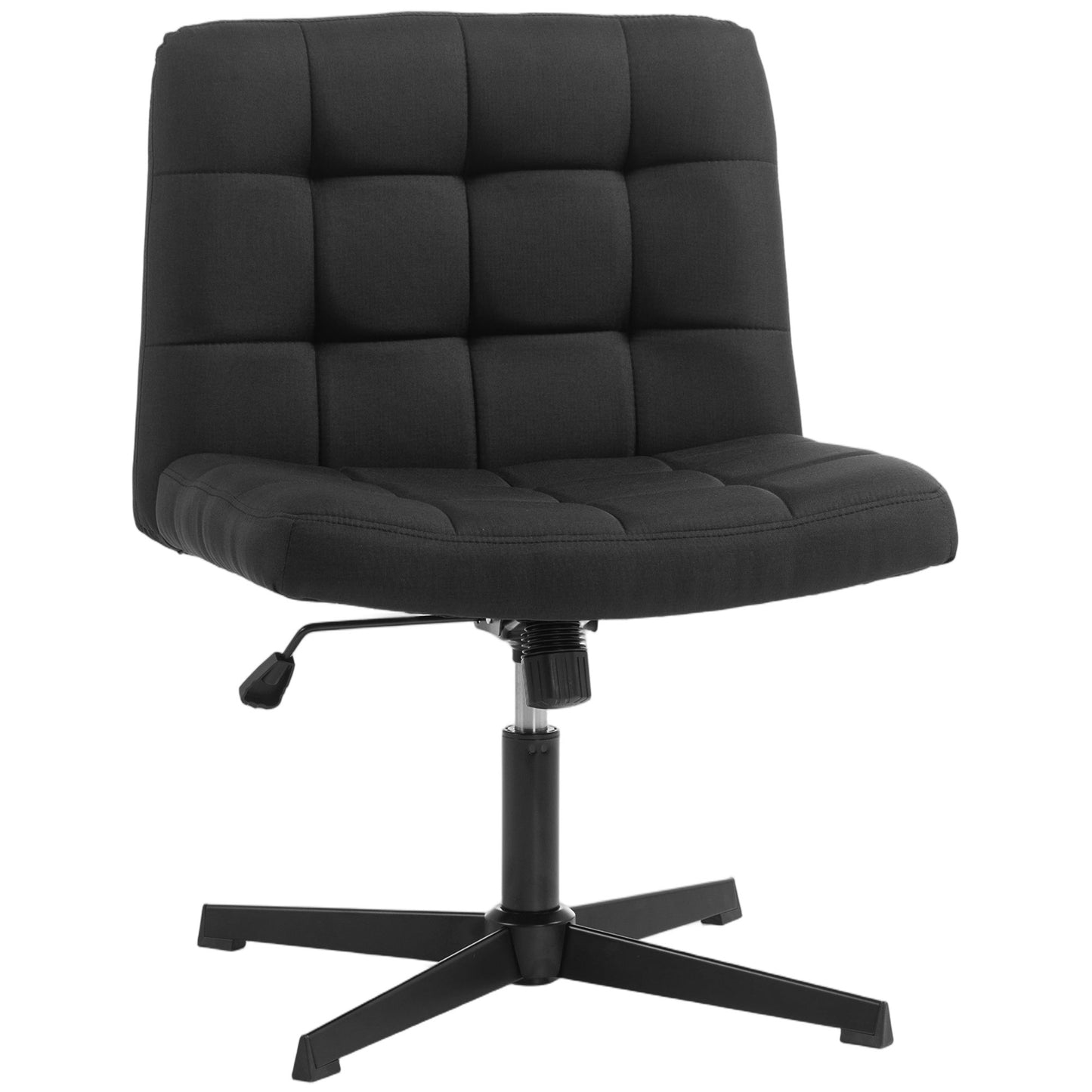 HOMCOM Armless Office Chair, Cross Legged Linen Computer Desk Vanity Chair with Wide Seat, Rocking Function, Black