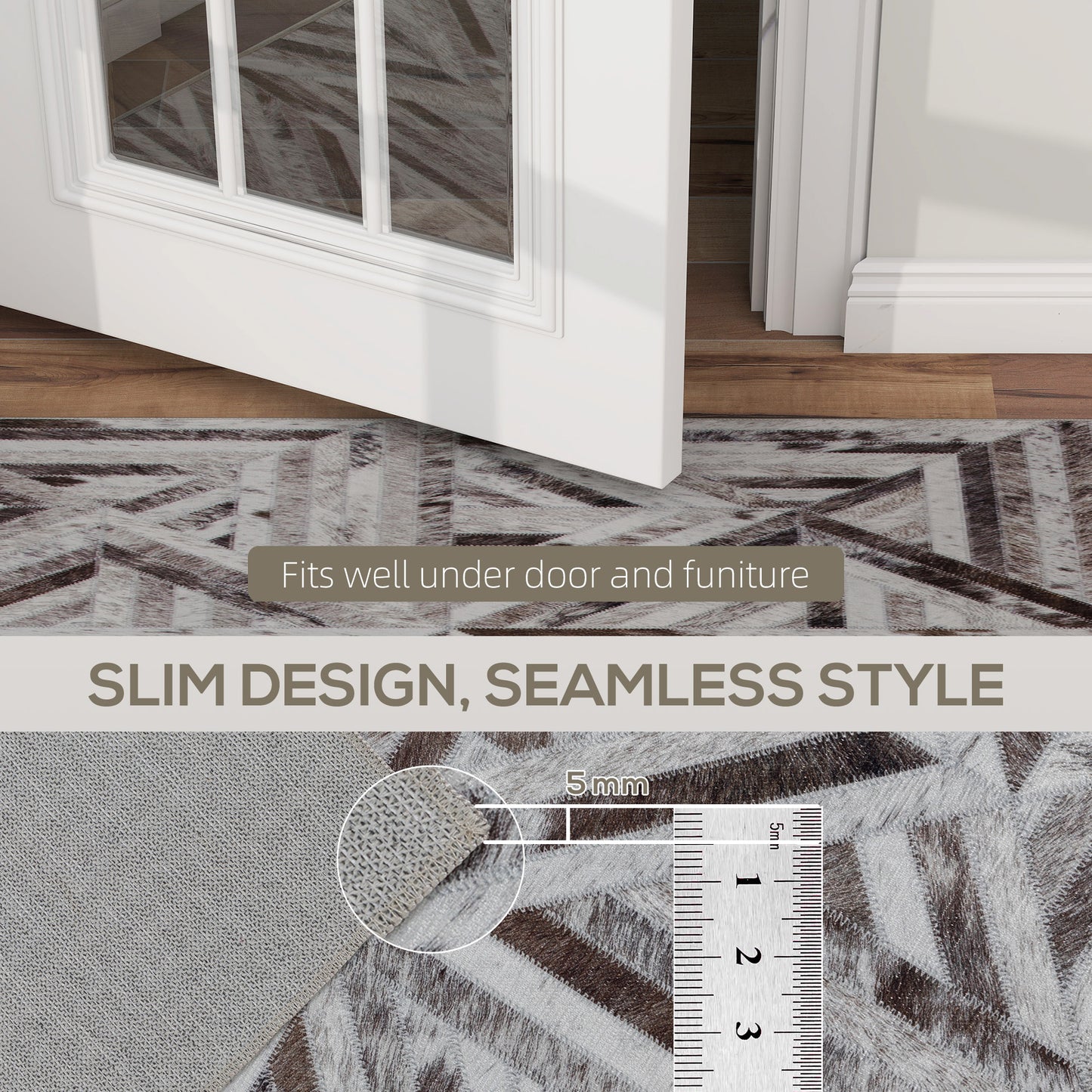 HOMCOM Modern Area Rug, Triangle Pattern Non-Slip Washable Rug, Chenille Floor Carpet for Living Room, Bedroom, Dining Room, Home Office, 290 x 200 cm, Brown