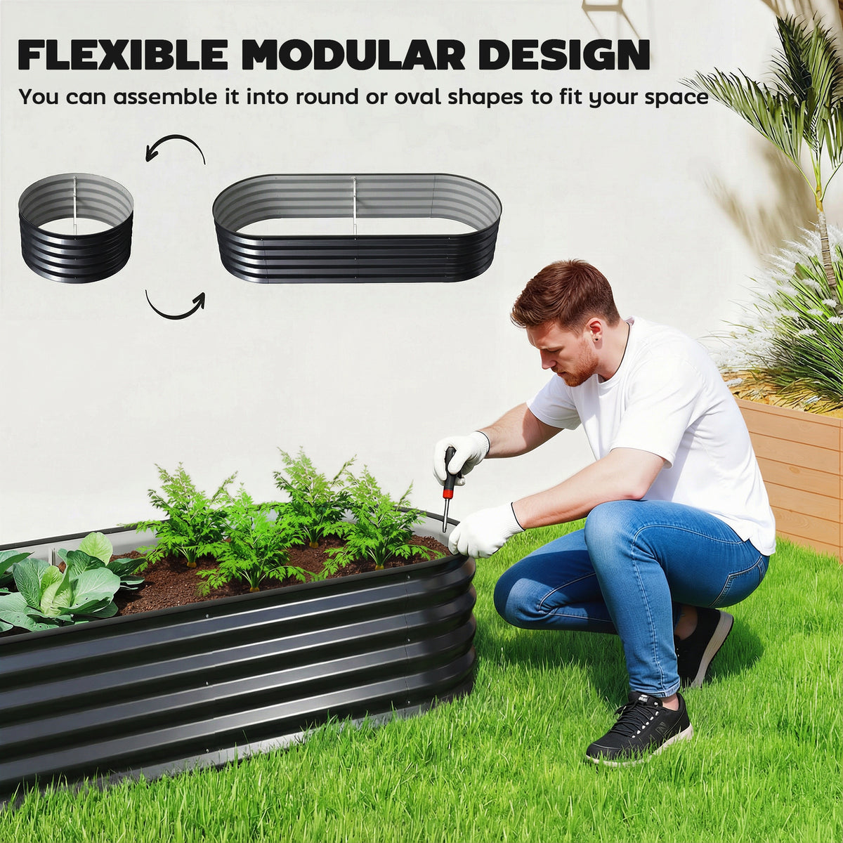 Outsunny Set of Two 150 x 60cm Steel Planters - Dark Grey