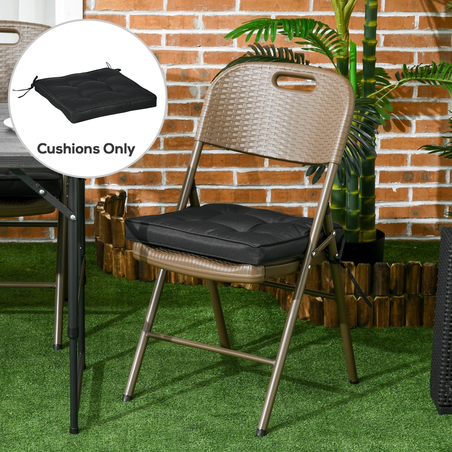 Outsunny Set of 4 Garden Seat Cushion with Ties, 42 x 42cm Replacement Dining Chair Seat Pad, Black