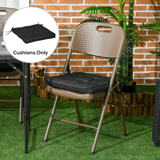 Outsunny Set of 4 Garden Seat Cushion with Ties, 42 x 42cm Replacement Dining Chair Seat Pad, Black