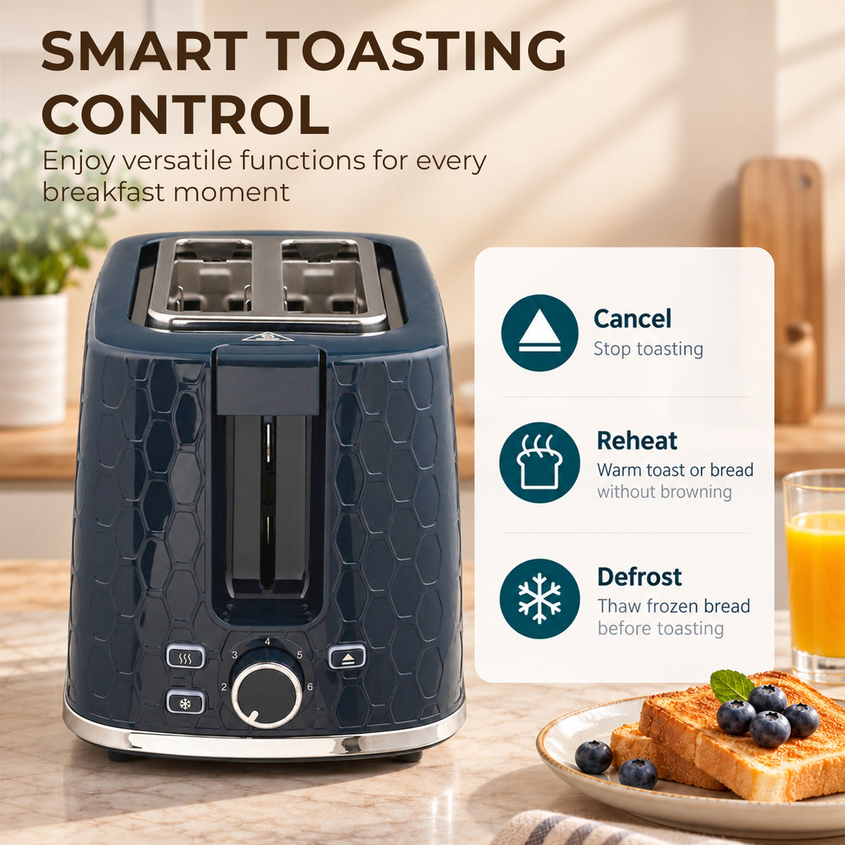 HOMCOM Kettle and Toaster Set, 1.7L 3000W Rapid Boil Jug Kettle with Limescale Filter, 2 Slice Toaster, Blue