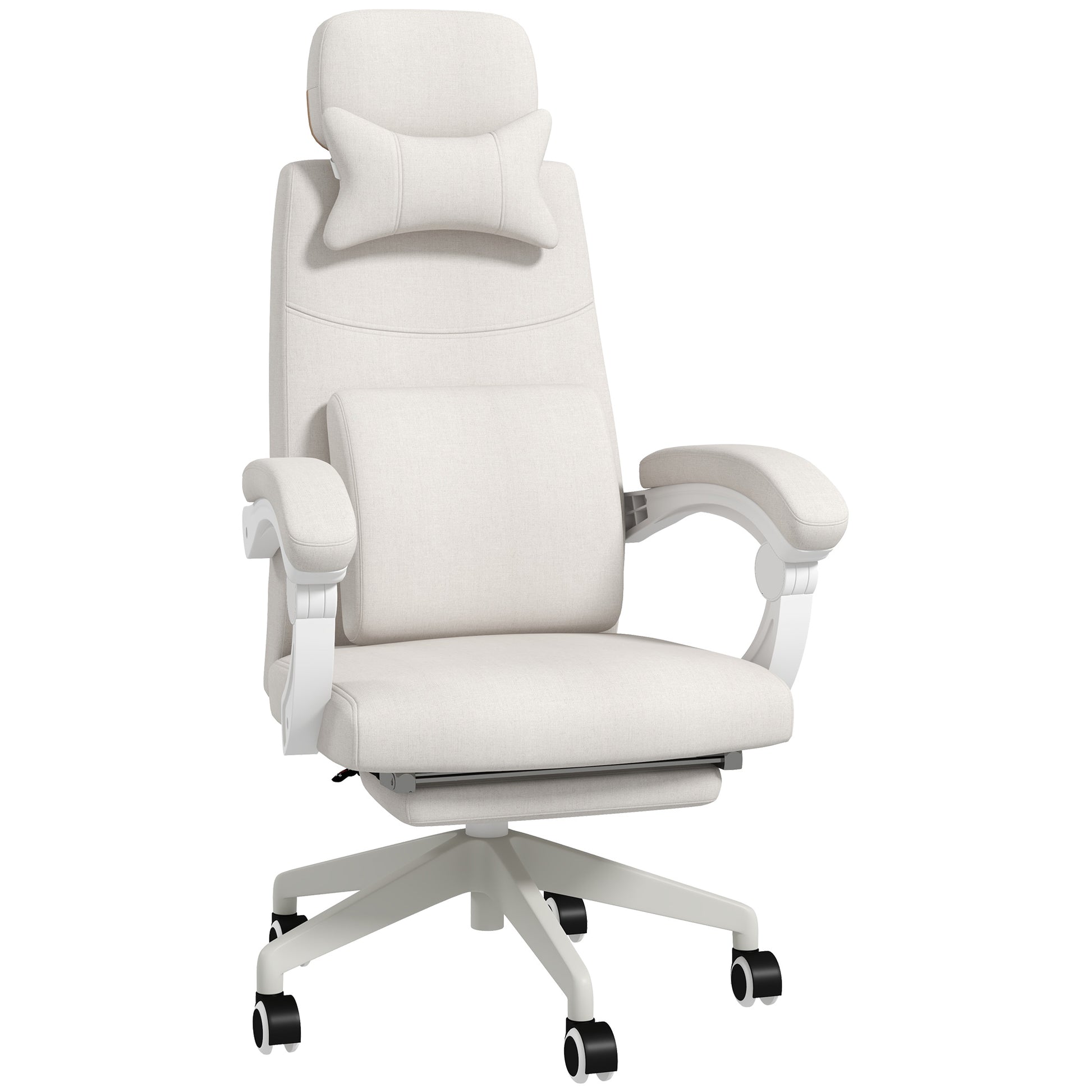 Vinsetto Linen-Look Office Chair, with 160Â° Reclining Back and Footrest - White