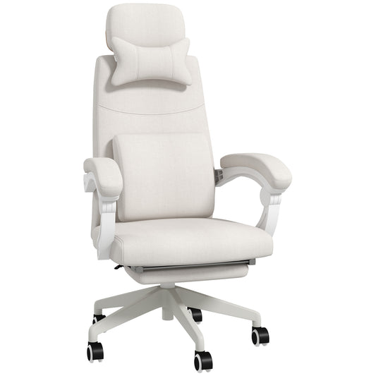 Vinsetto Linen-Look Office Chair, with 160Â° Reclining Back and Footrest - White