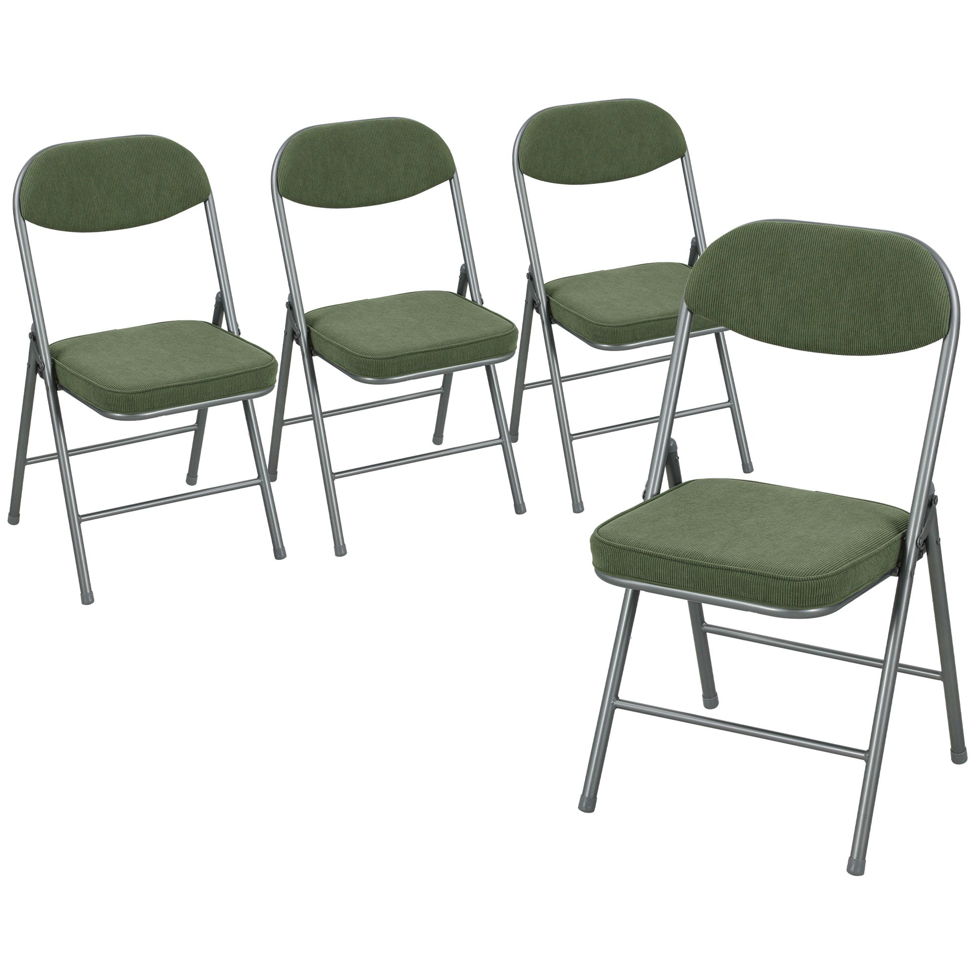HOMCOM Set of Four Folding Corduroy Seat Chairs - Green Default Title