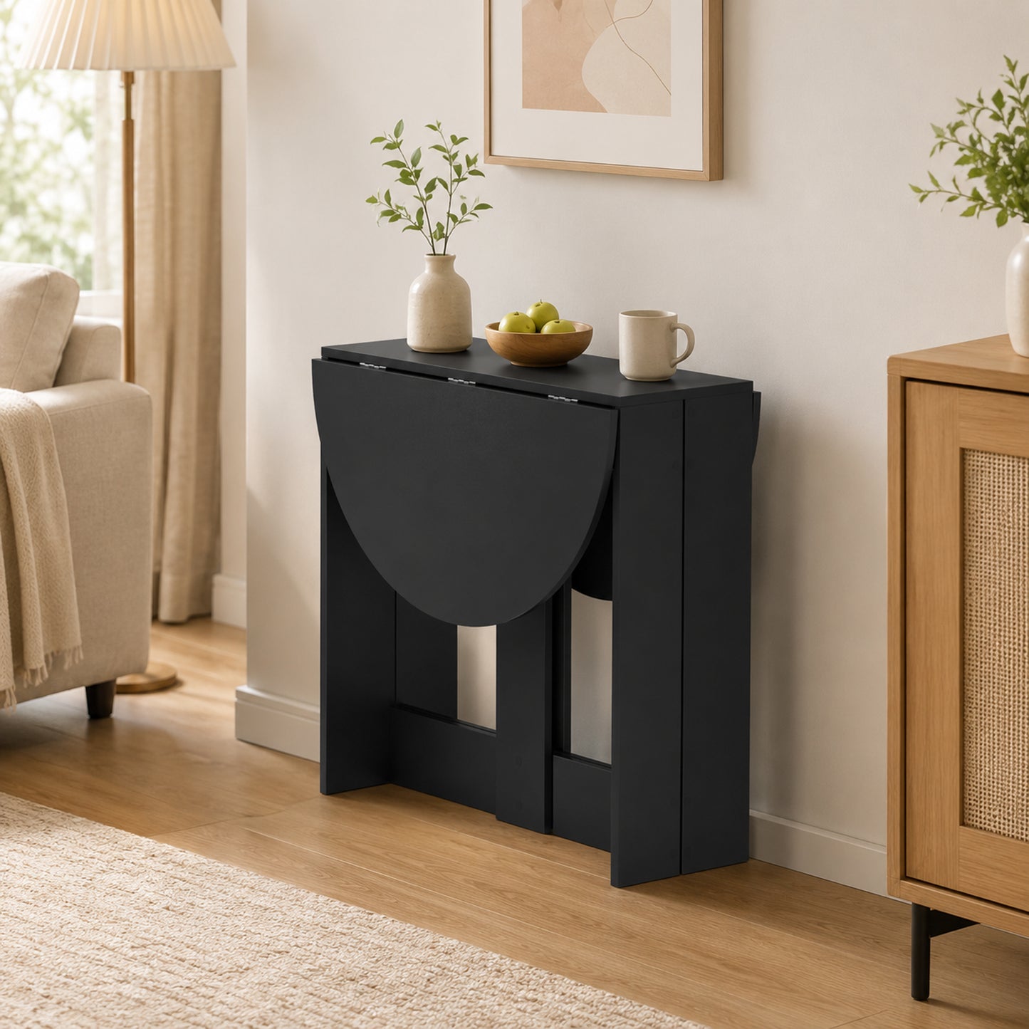 HOMCOM Folding Dining Table,  Drop-Leaf Table with Foldable Leaves for Small Spaces, Kitchen, Dining Room, Black
