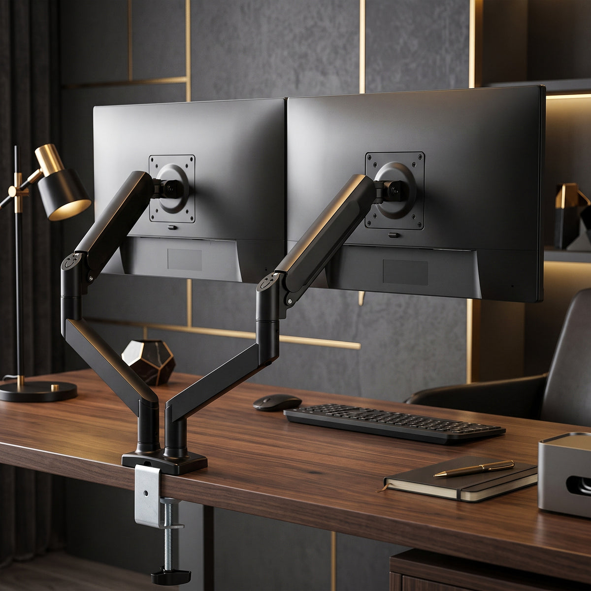 HOMCOM Dual Monitor Stand for 2 Screens up to 32", Height Adjustable Monitor Riser with Tilt & Swivel