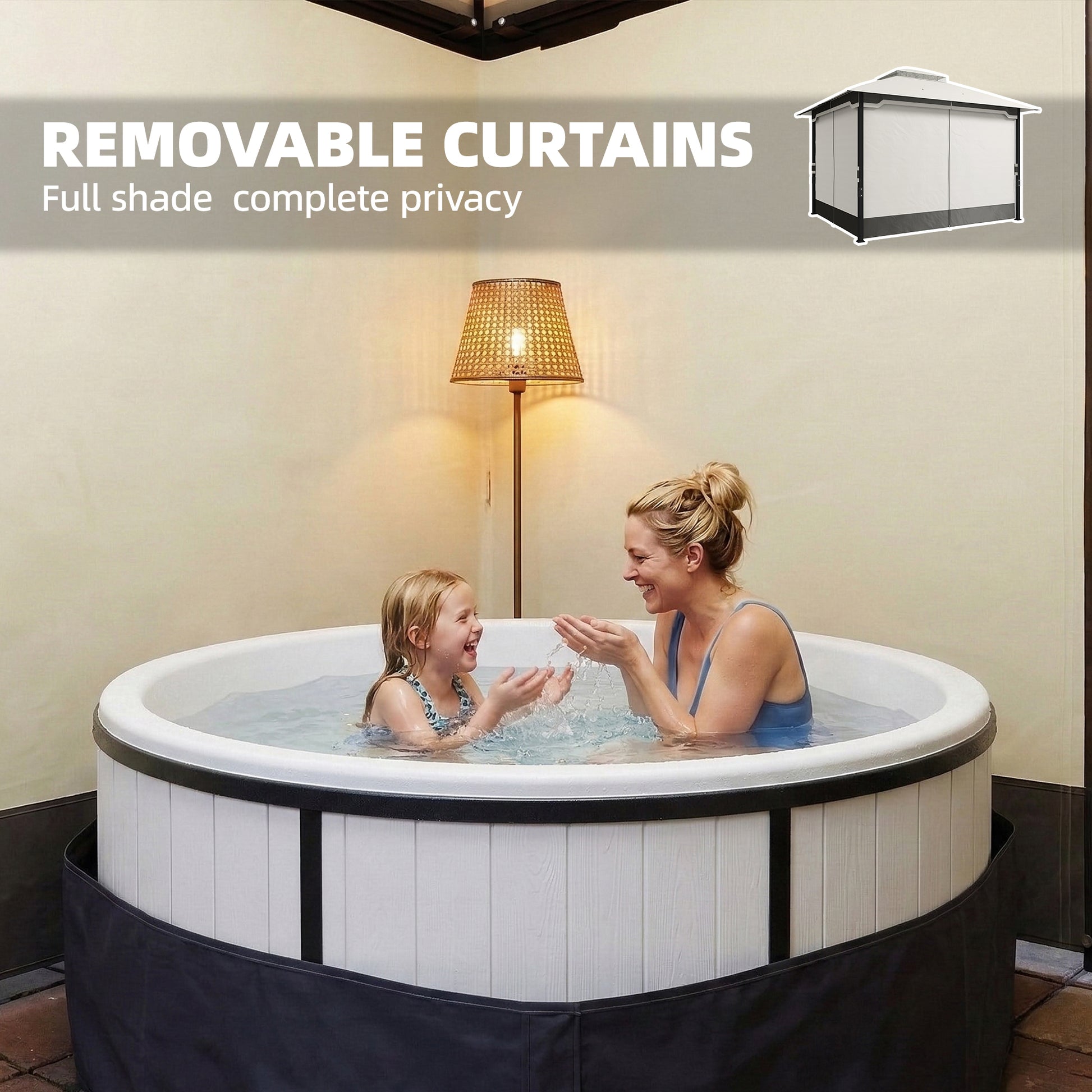 Outsunny 3 x 3.6 m Outdoor Garden Gazebo with Netting and Curtains, DoubleÂ Roof Patio Gazebo Permanent Pavilion, Light Grey