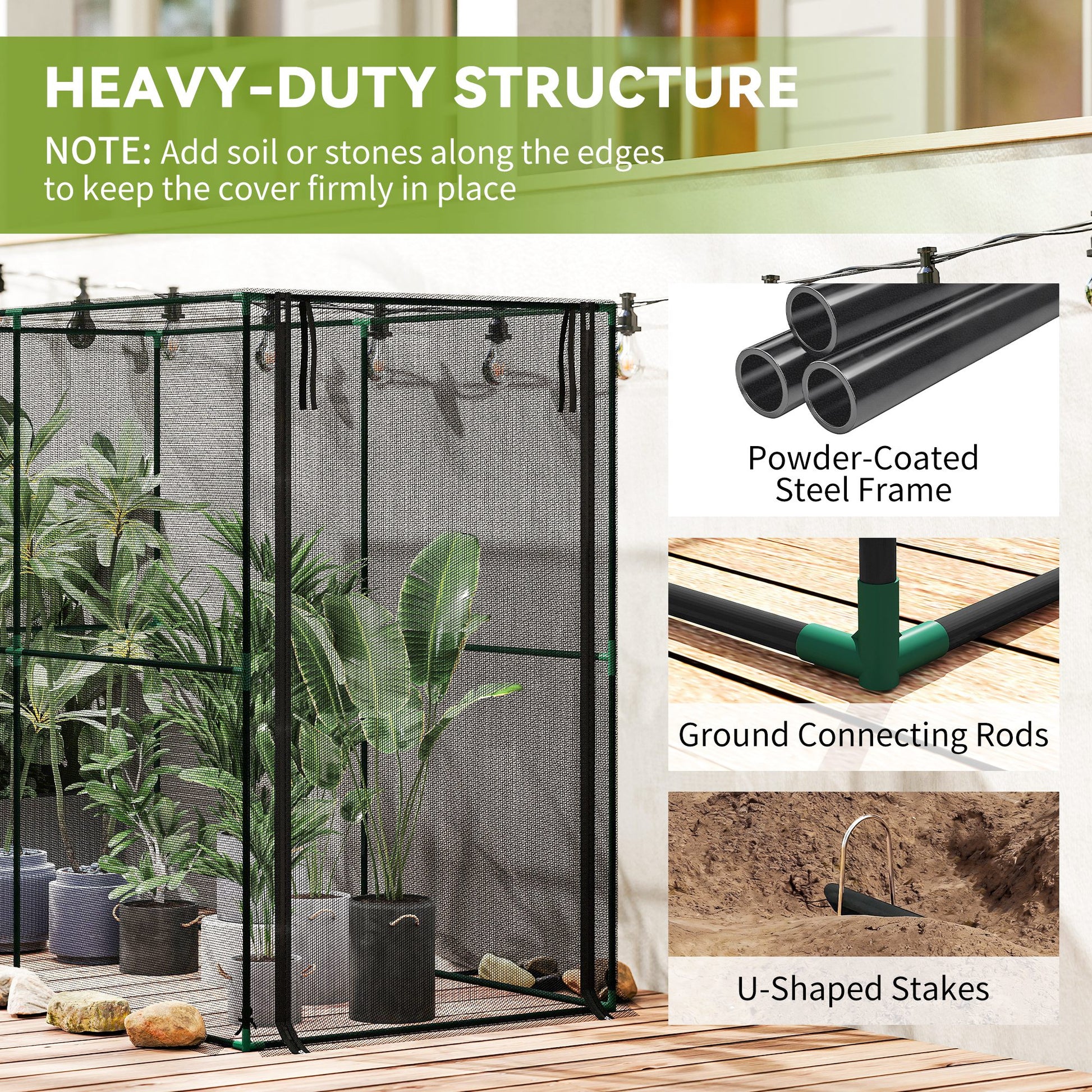 Outsunny Fruit Cage Bird Netting, Brassica Cage Plant Protection Tent with Zipped Door, Anti Bird, Insects, Small Animals, Black