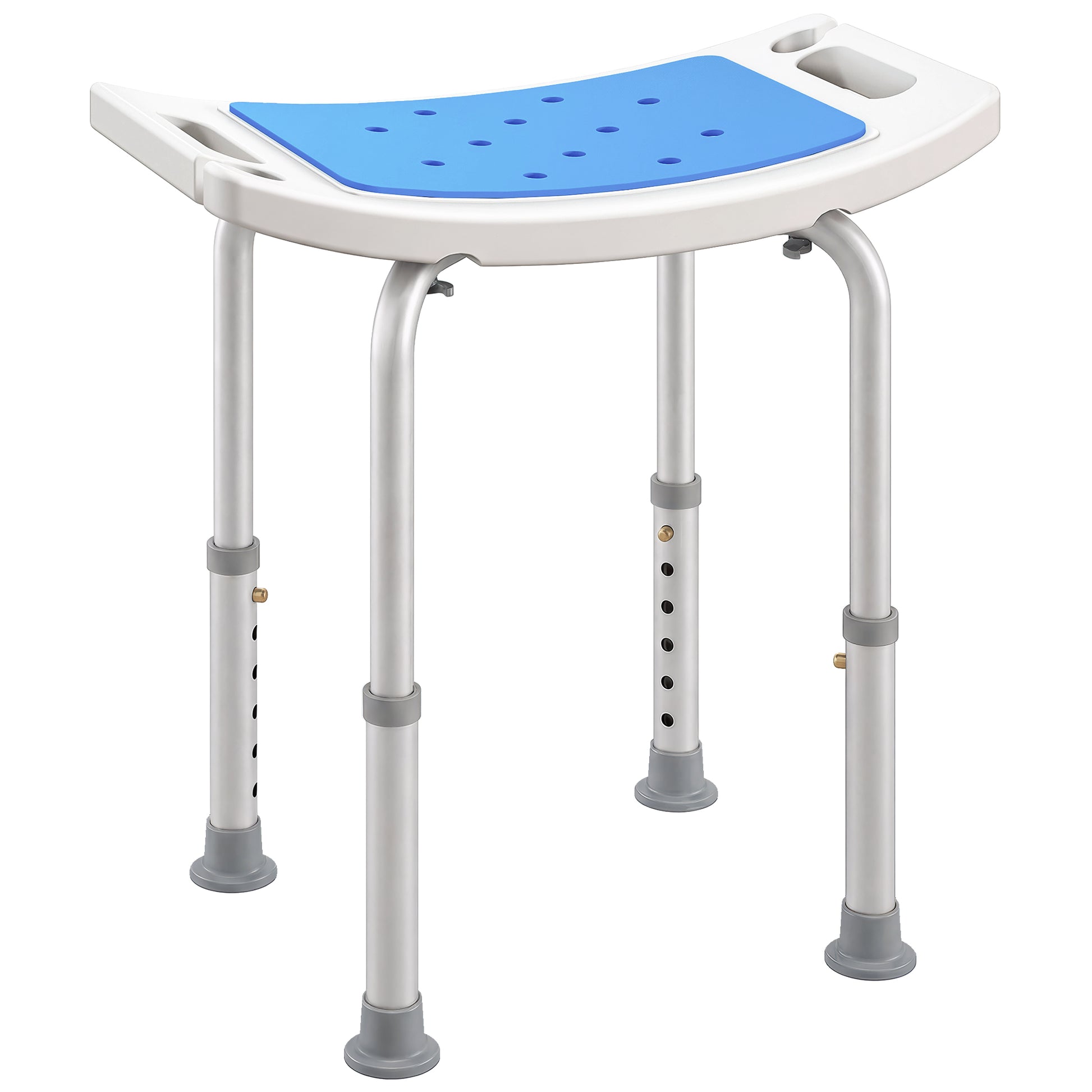 HOMCOM Shower Chair, Adjustable Height Shower Stool with Aluminium Frame and Non-Slip Feet, Bathtub Stool Seat with Padded Seat for Elderly Disabled Handicap, Blue