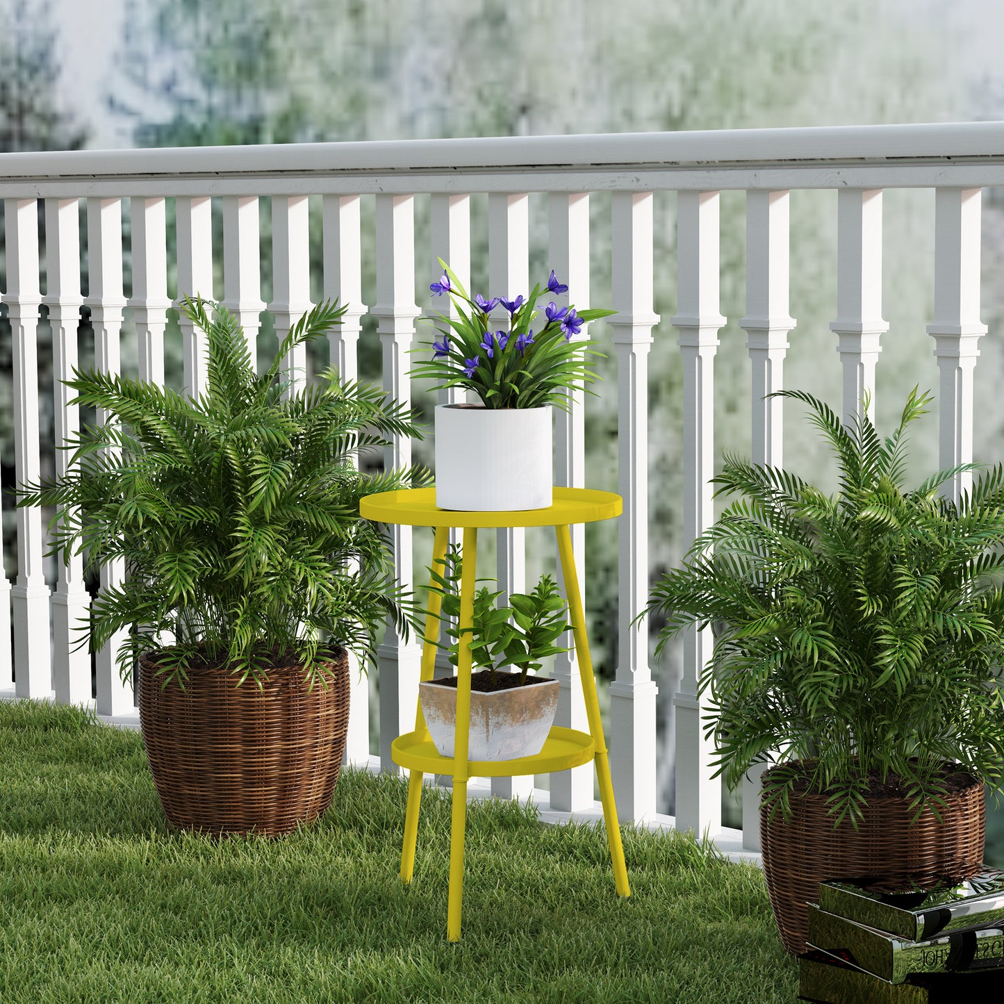 Outsunny Two-Tier Metal Garden Table - Yellow