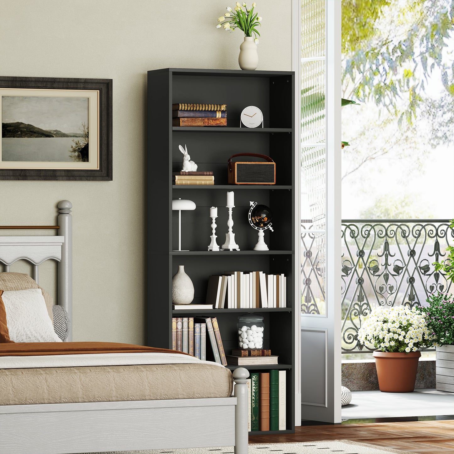 HOMCOM Six Shelf Bookcase - Black