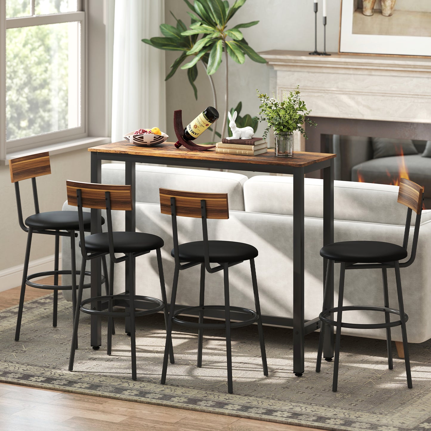 HOMCOM Rectangular Bar Table, Wood Effect Pub Coffee Table for Small Space, Breakfast Dining, Kitchen, Industrial, Rustic Brown