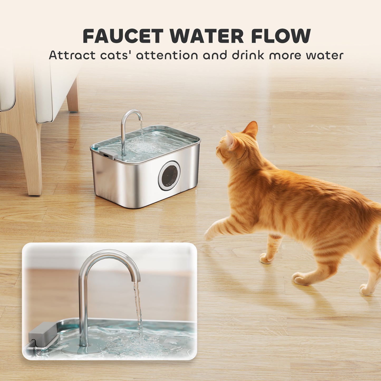 PawHut 3.2L Cat Water Fountain for Drinking, Cat Fountain Stainless Steel with Visible Water-Level Window, Ultra-Silent Pump