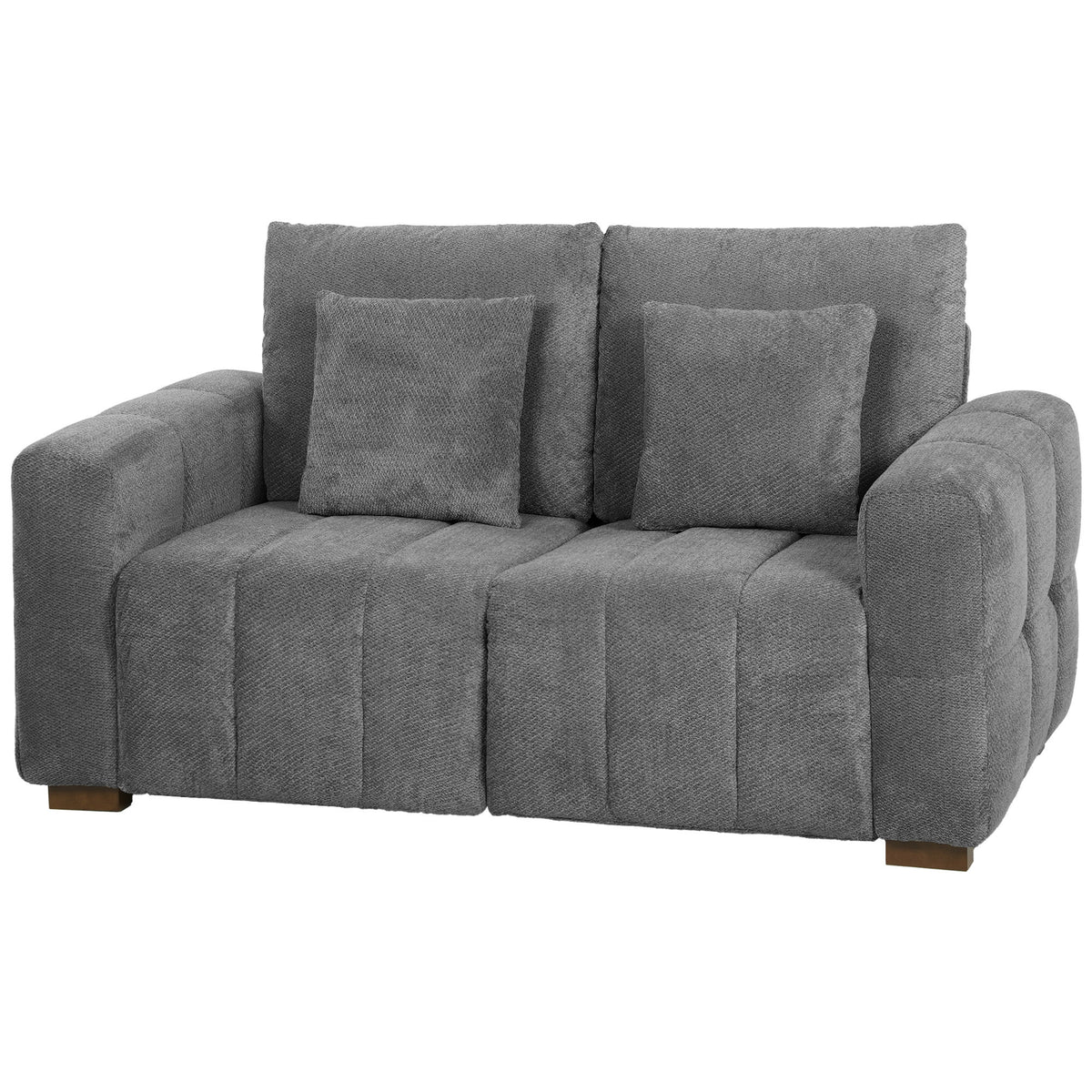 HOMCOM 2 Seater Sofa, Upholstered Velvet Small Couch for Bedroom with Pillows, Padded Cushion and Wood Legs, Grey Default Title