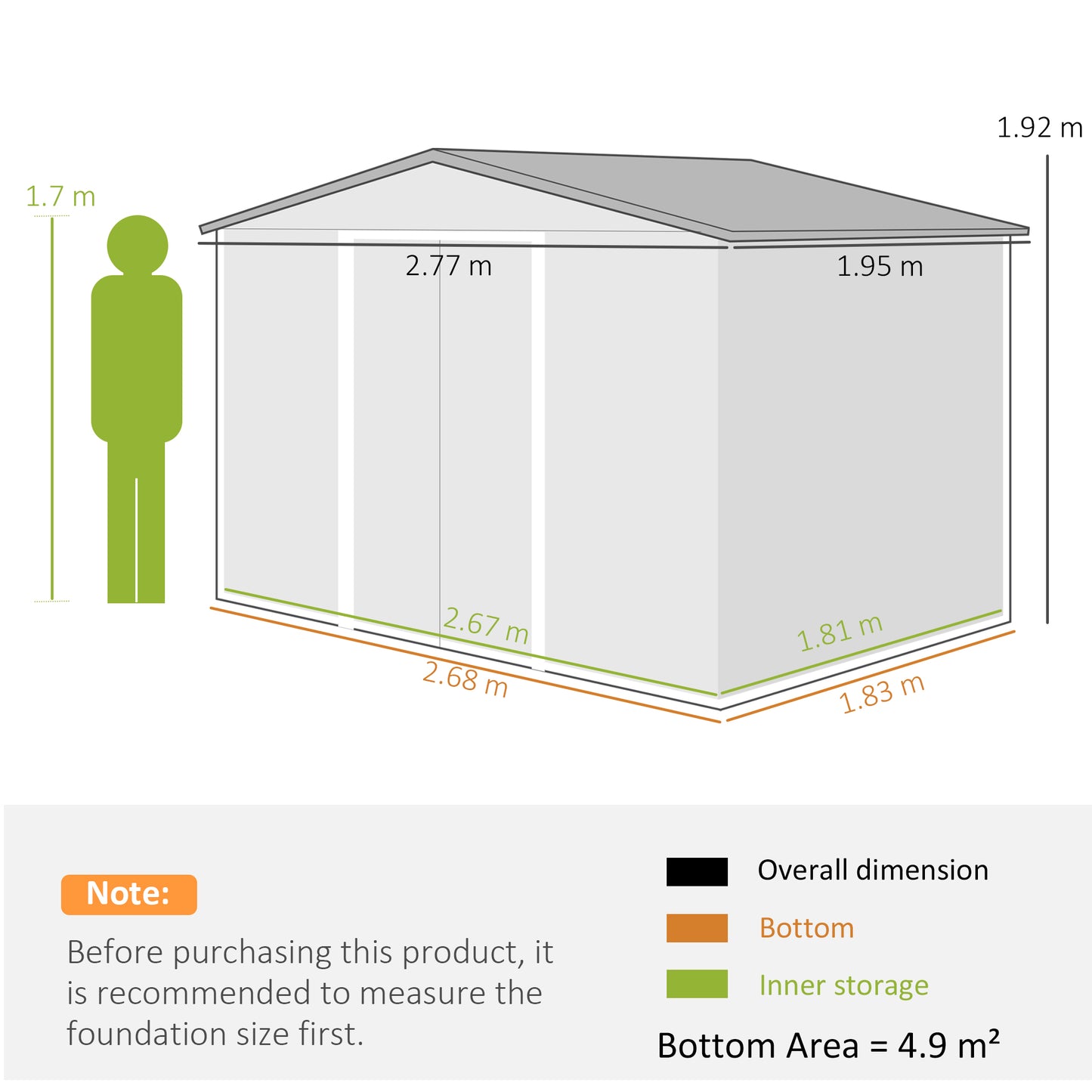 Outsunny Garden Storage Shed, Metal Outdoor Storage Shed House with Foundation Kit, Ventilation, Doors, 9 x 6FT, Grey