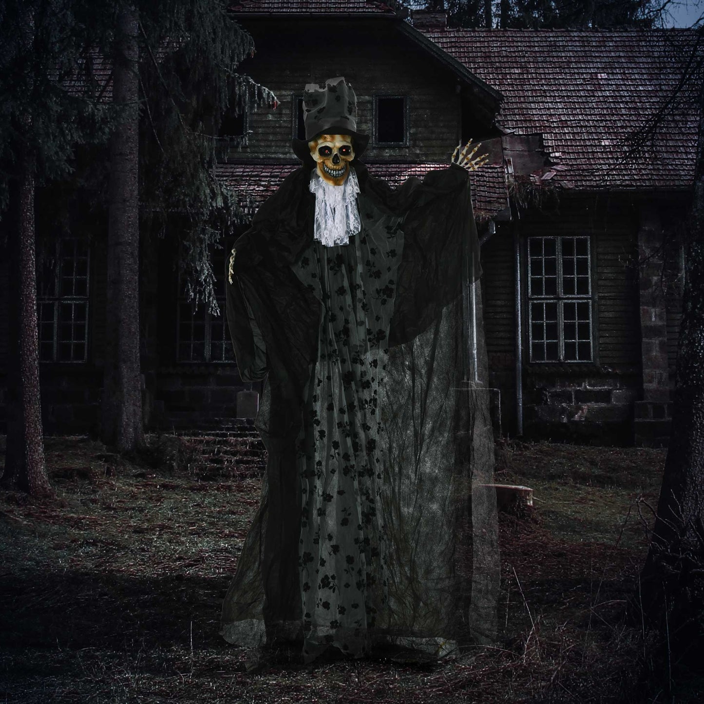 Outsunny 189cm Life Size Outdoor Halloween Decorations Ghost Bridegroom, Animated Prop Animatronic Decor with Sound and Motion Activated, Light Up Eyes, Howling Sound